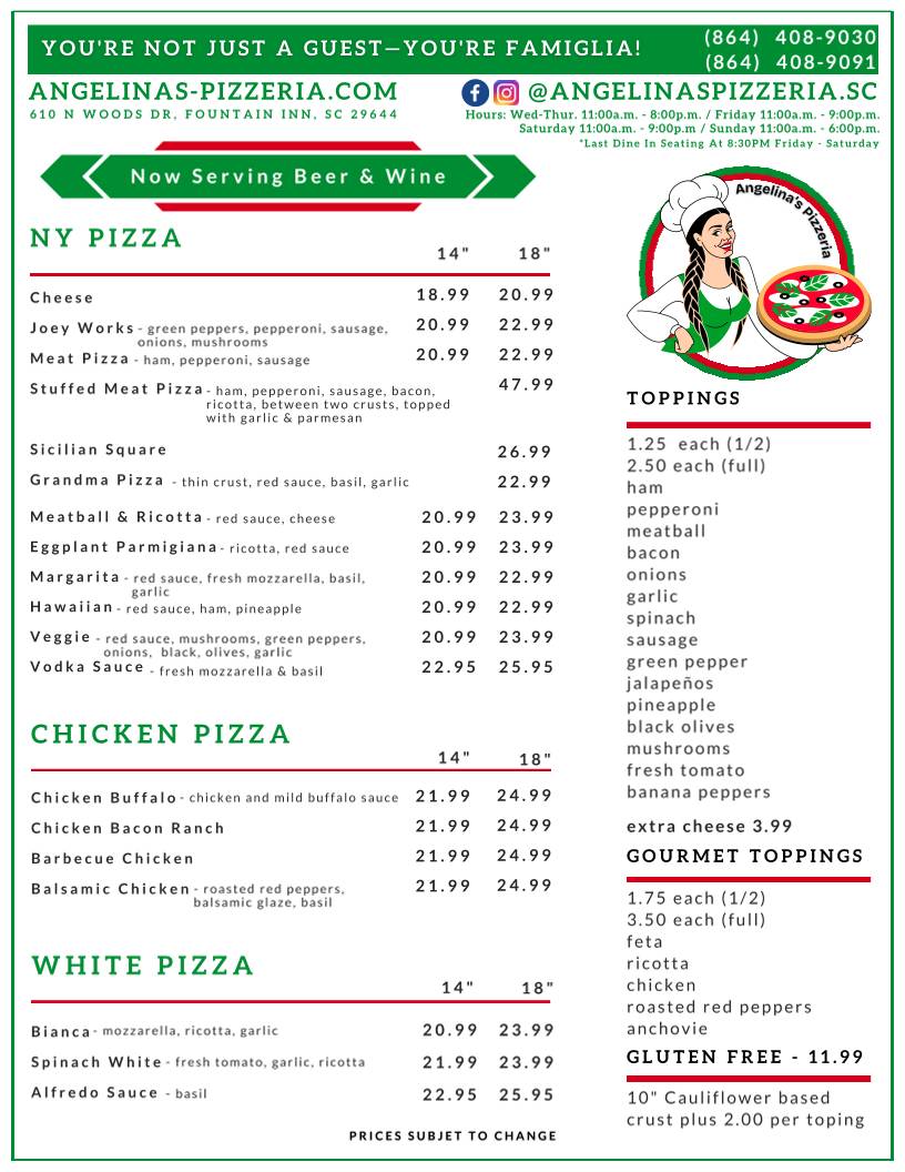 Angelina’s Pizzeria меню