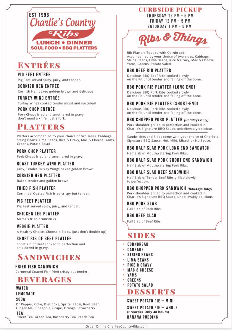 Charlies Country Ribs меню