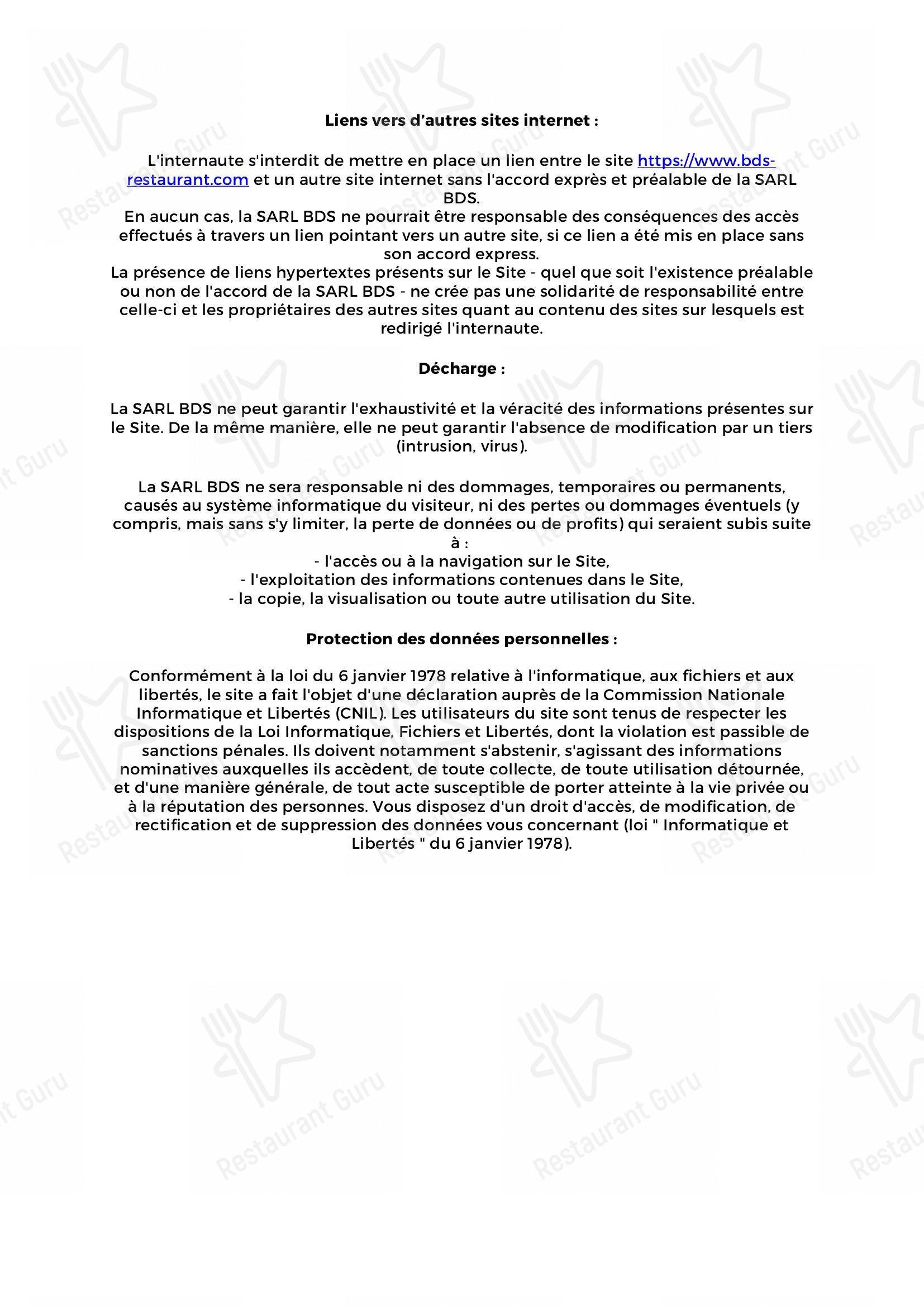 Bds Restaurant в Ренне - Takeaway Menu