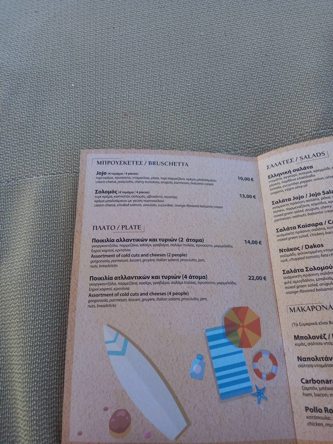 JOJO Porto Rafti меню