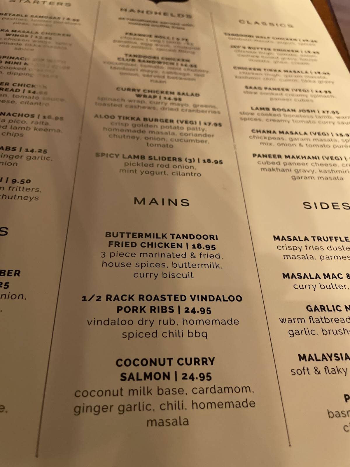Bar Bombay меню