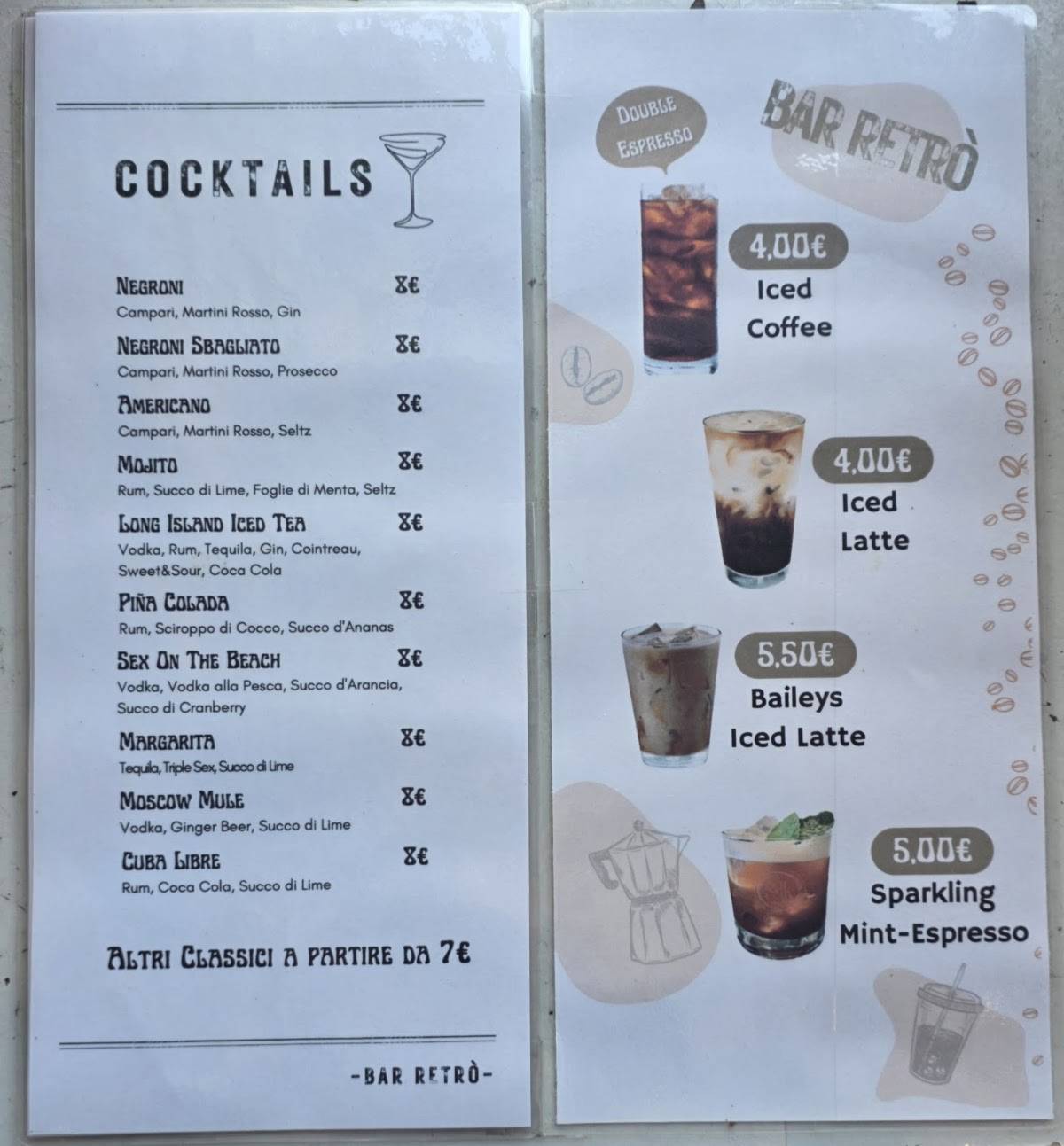 Bar Caffè Retrò меню