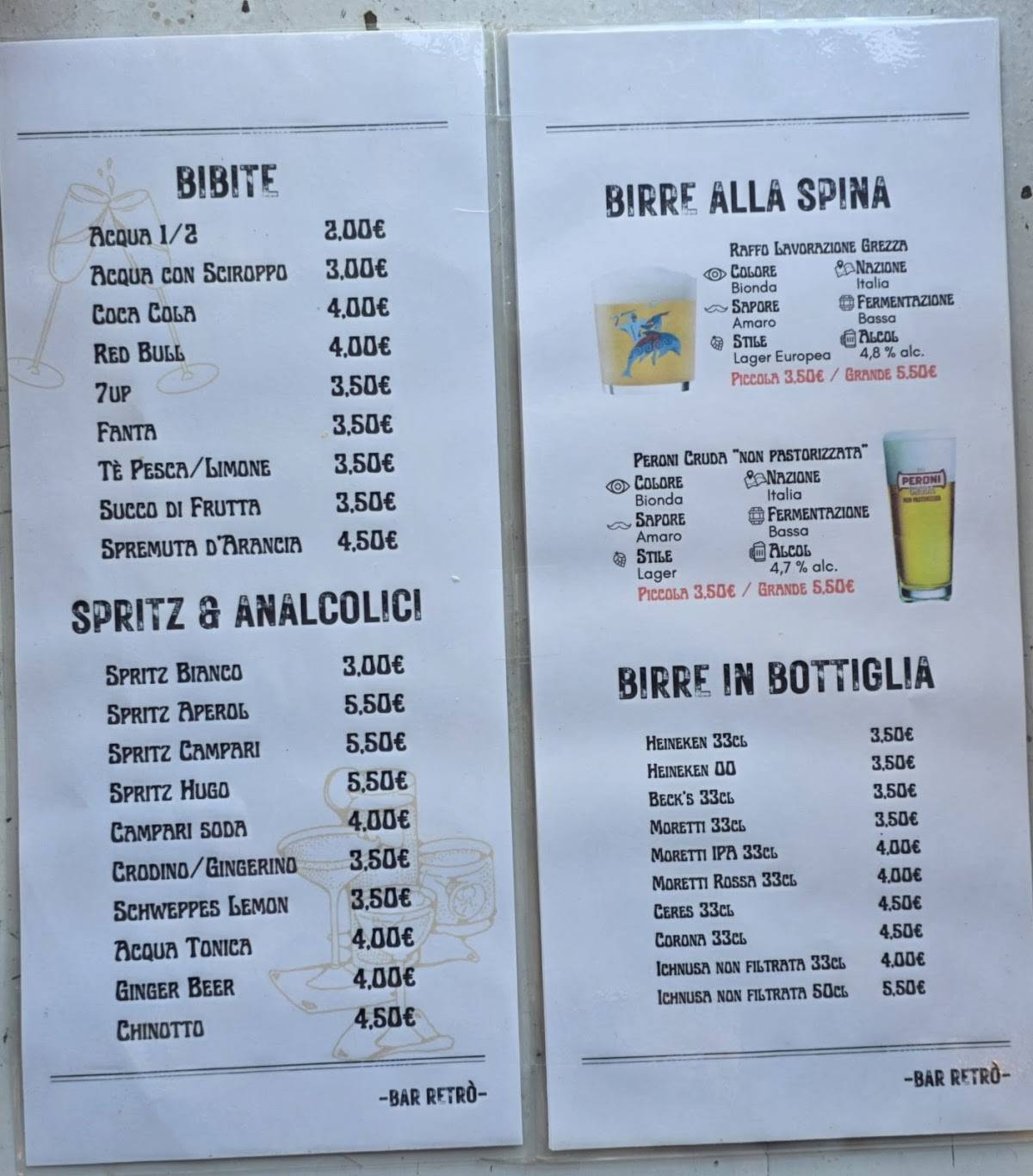 Bar Caffè Retrò меню