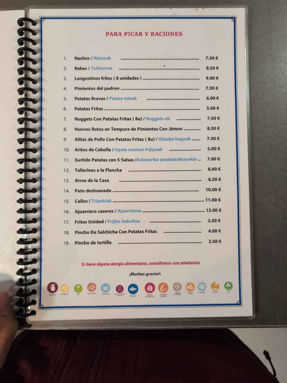 Bar Kaioa Taberna меню
