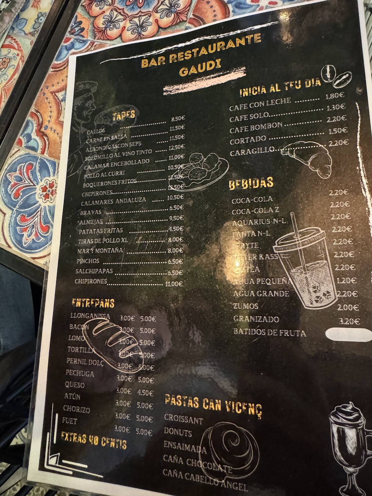 Bar restaurante Gaudi меню