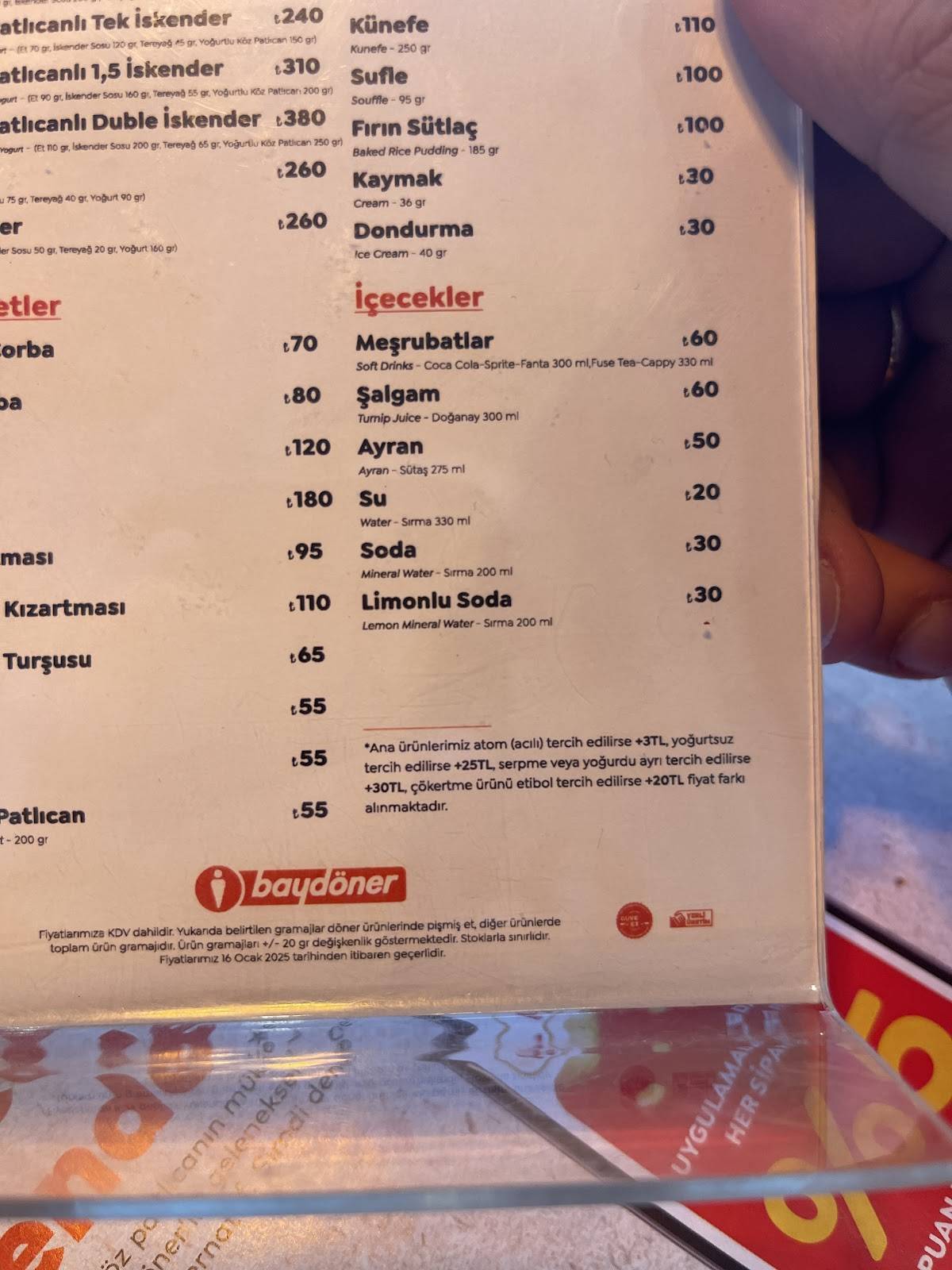 Bay Döner меню