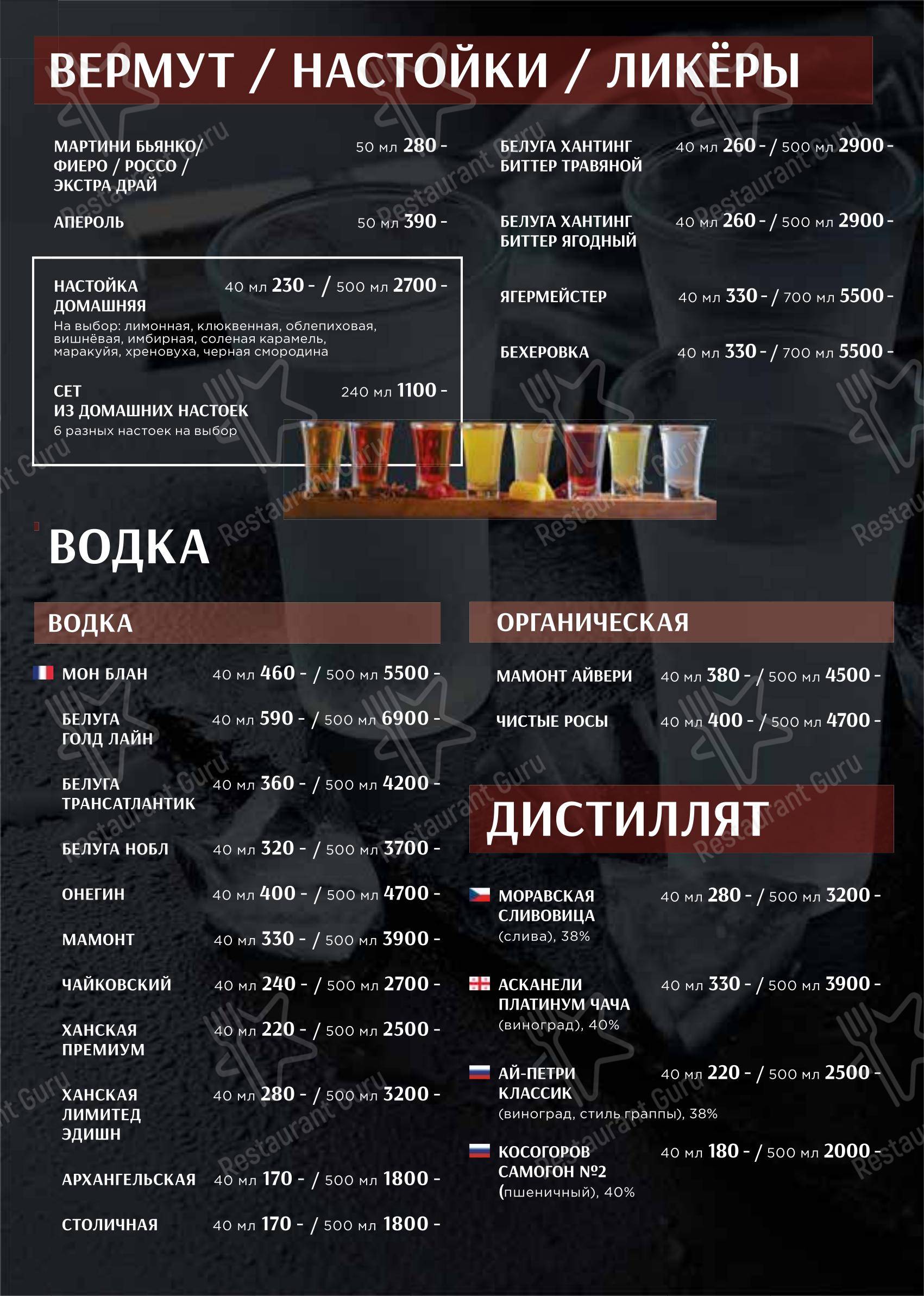 Меню напитков ресторана Черновар