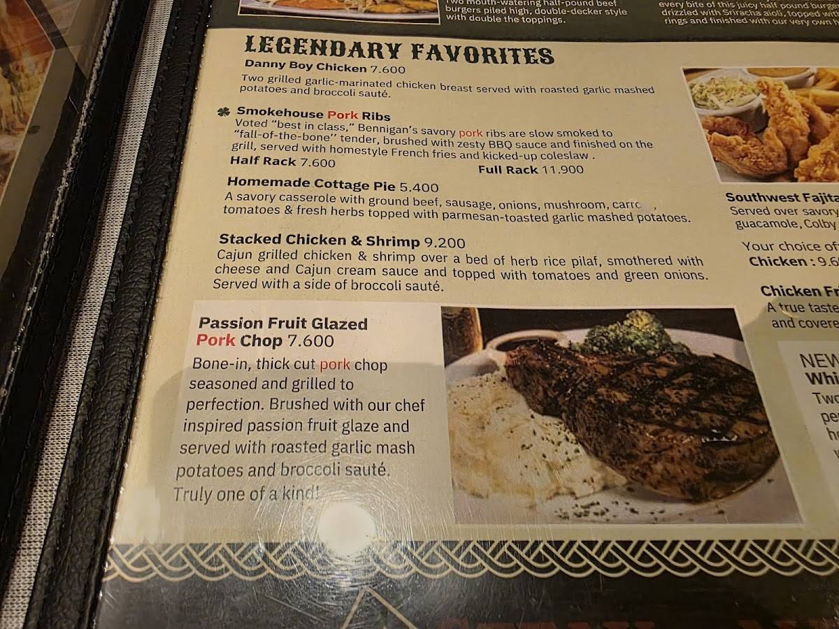 Bennigan's меню