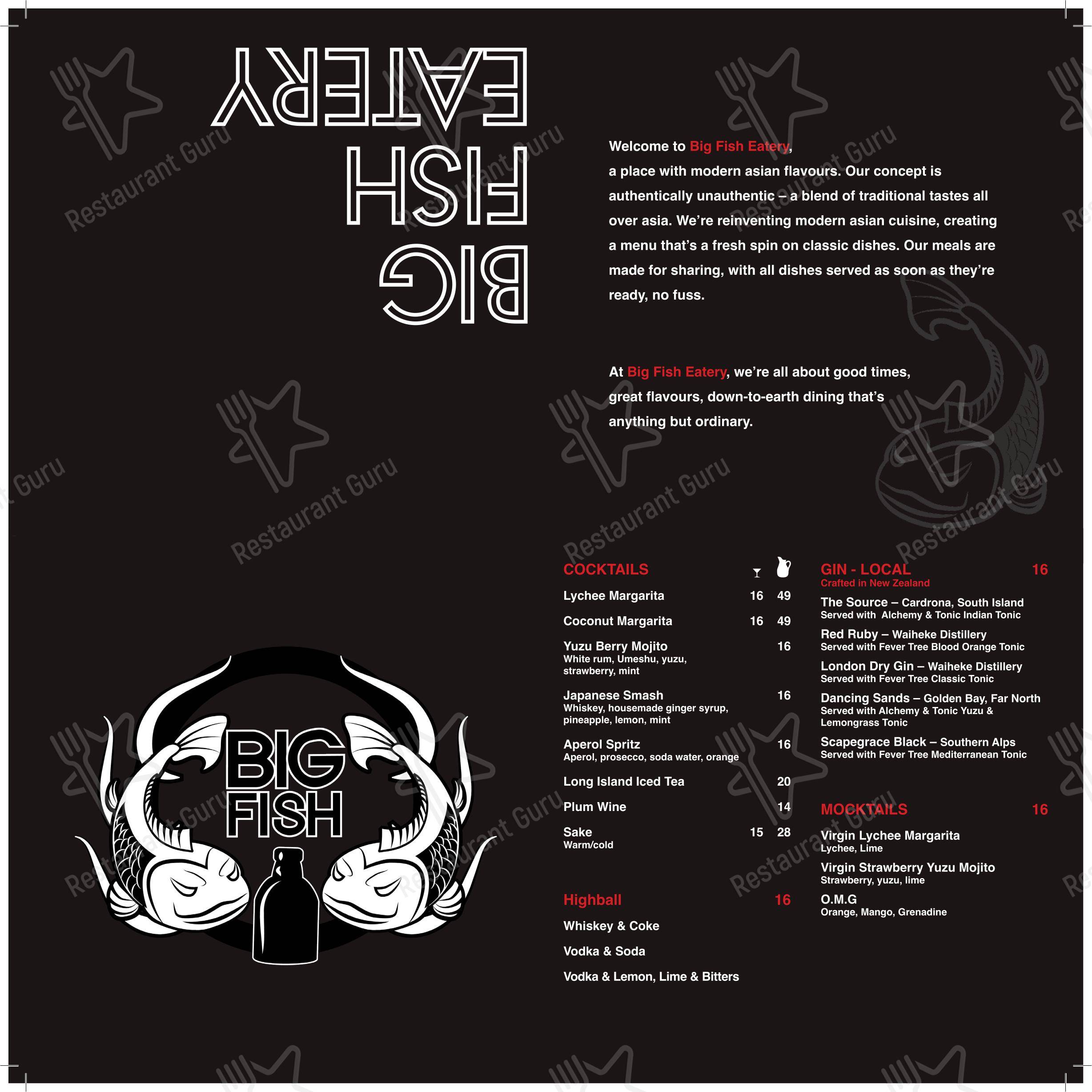 Big Fish Eatery в Окленде - Меню