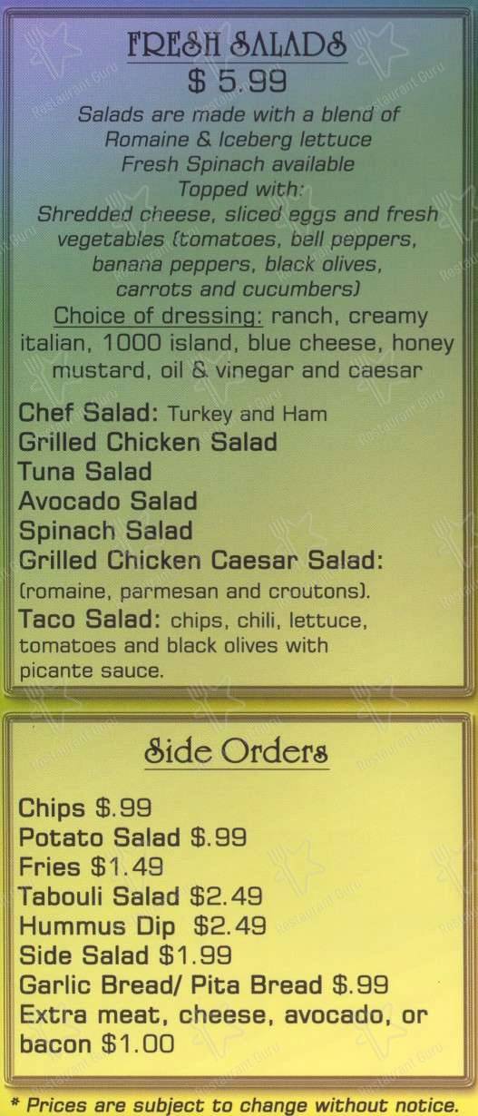 Bill & Ruth's Subs меню