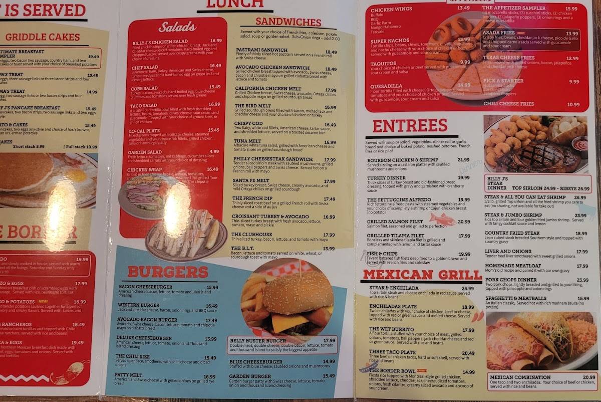 Billy J's Restaurant меню