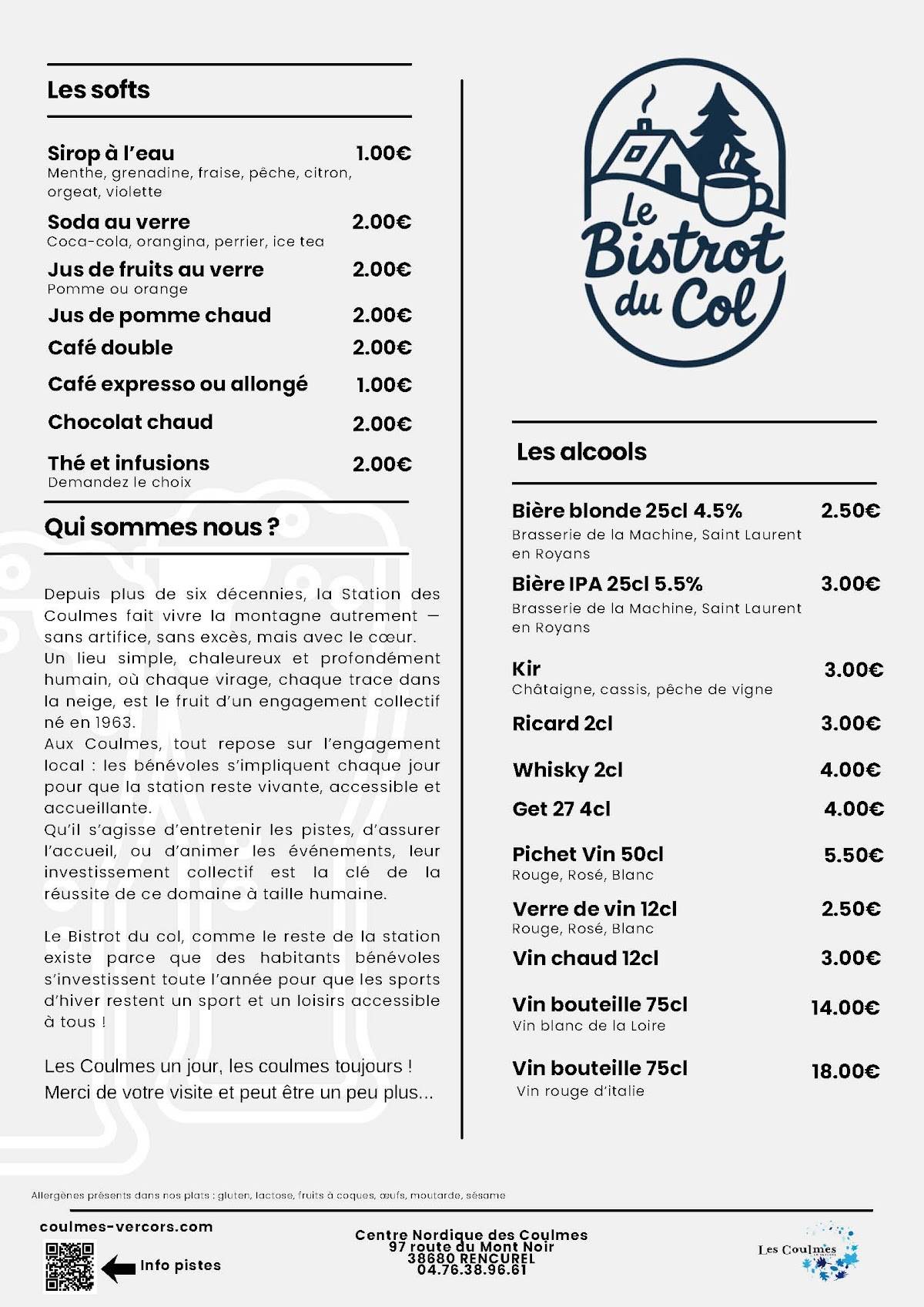 Bistrot du Col меню