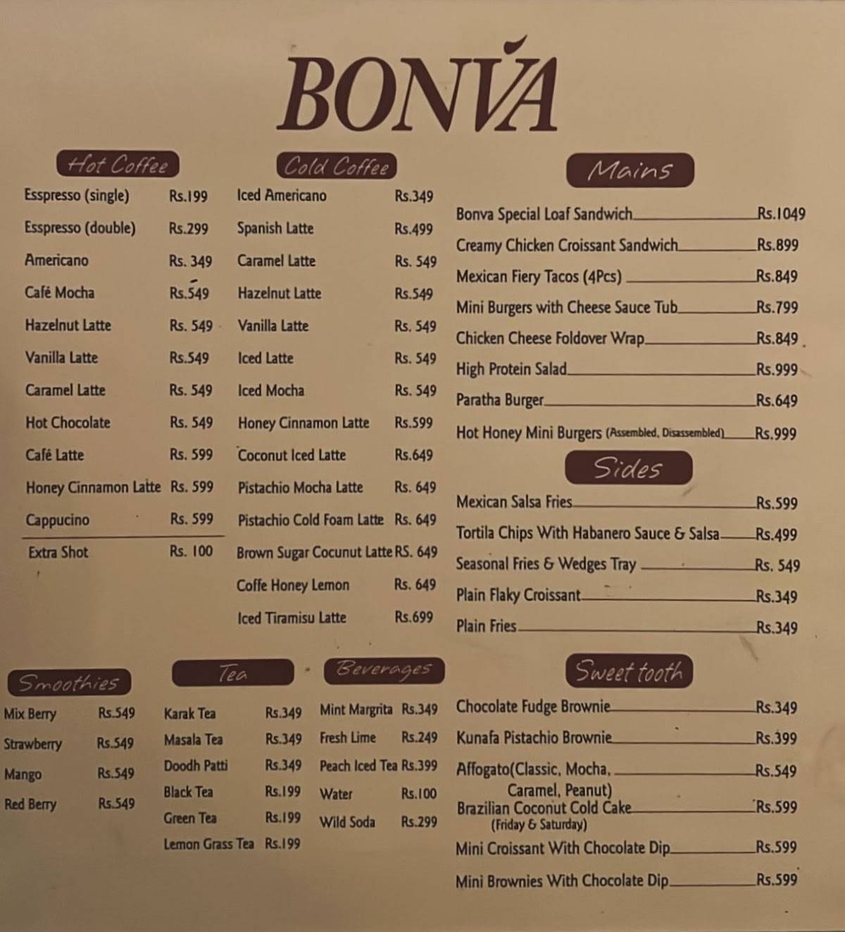 Bonva меню