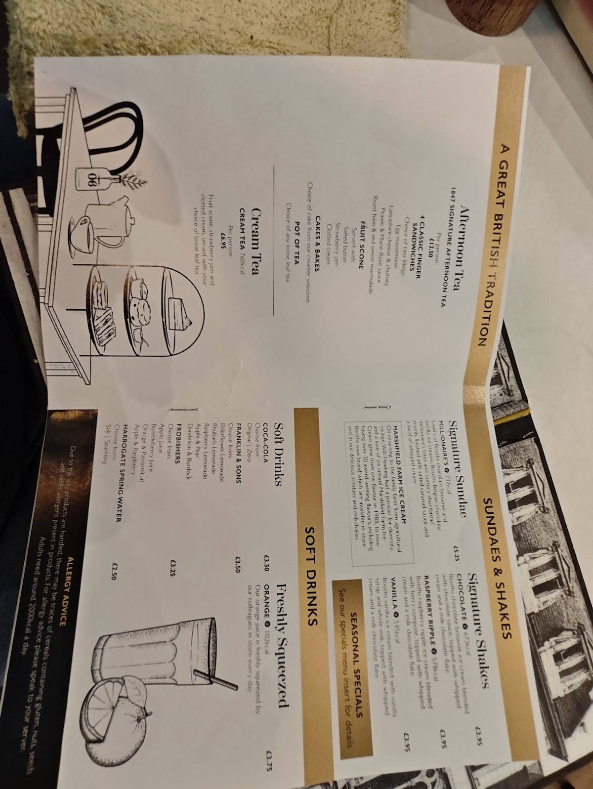 Booths Cafe 1847 меню