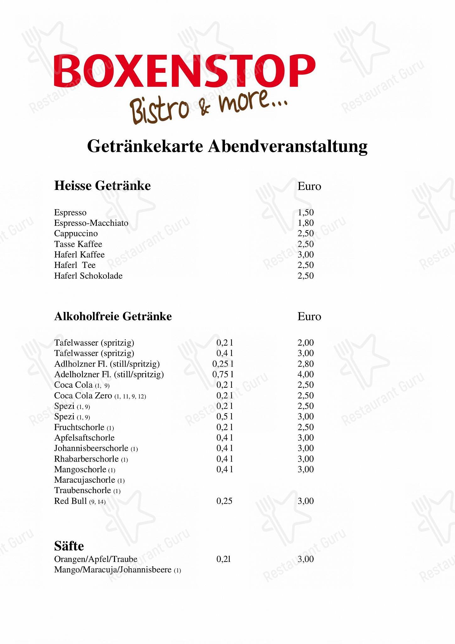 Boxenstop Bistro & more... в Исманинге - Меню