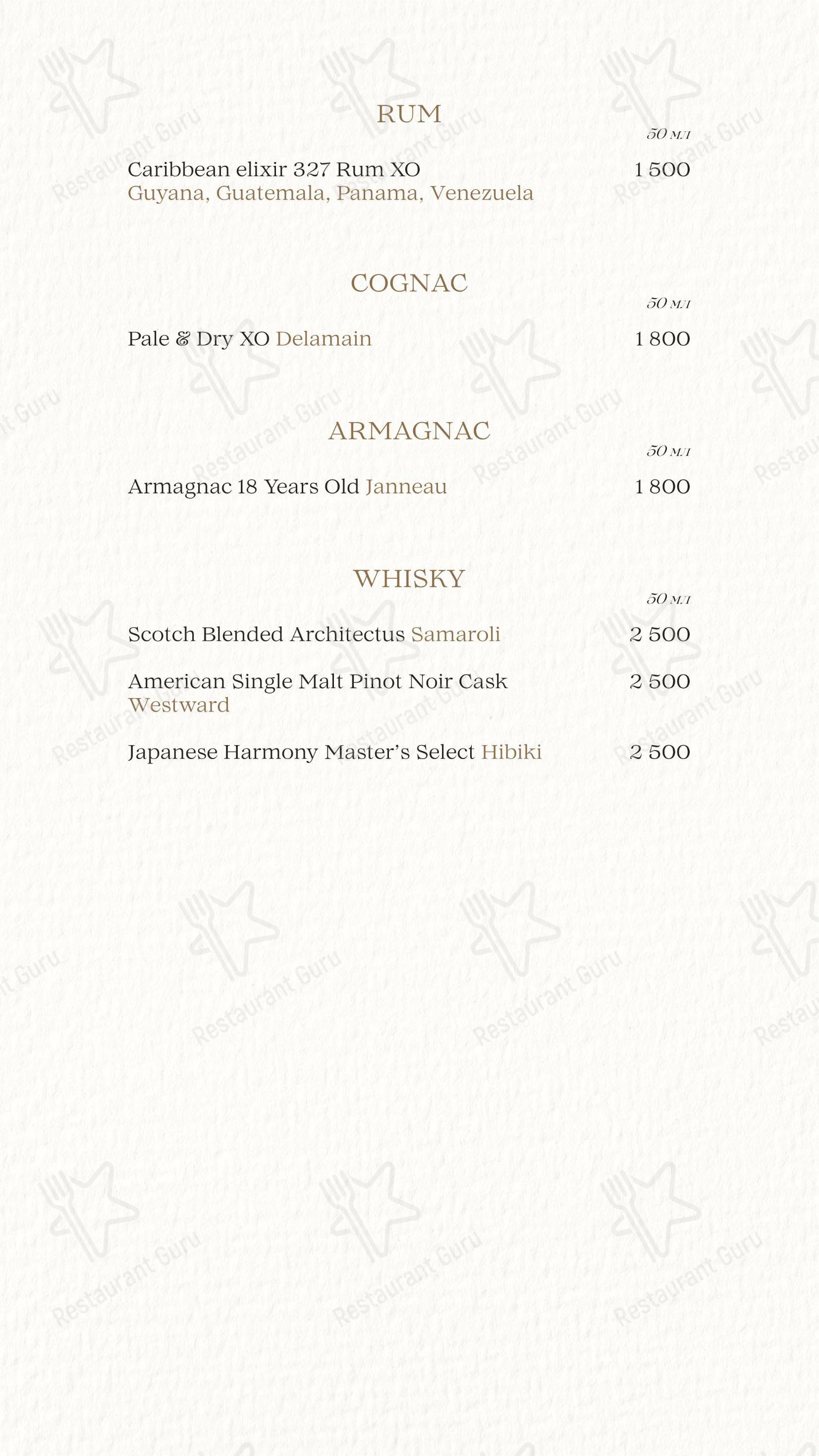 Dinner Menu кафе Brera