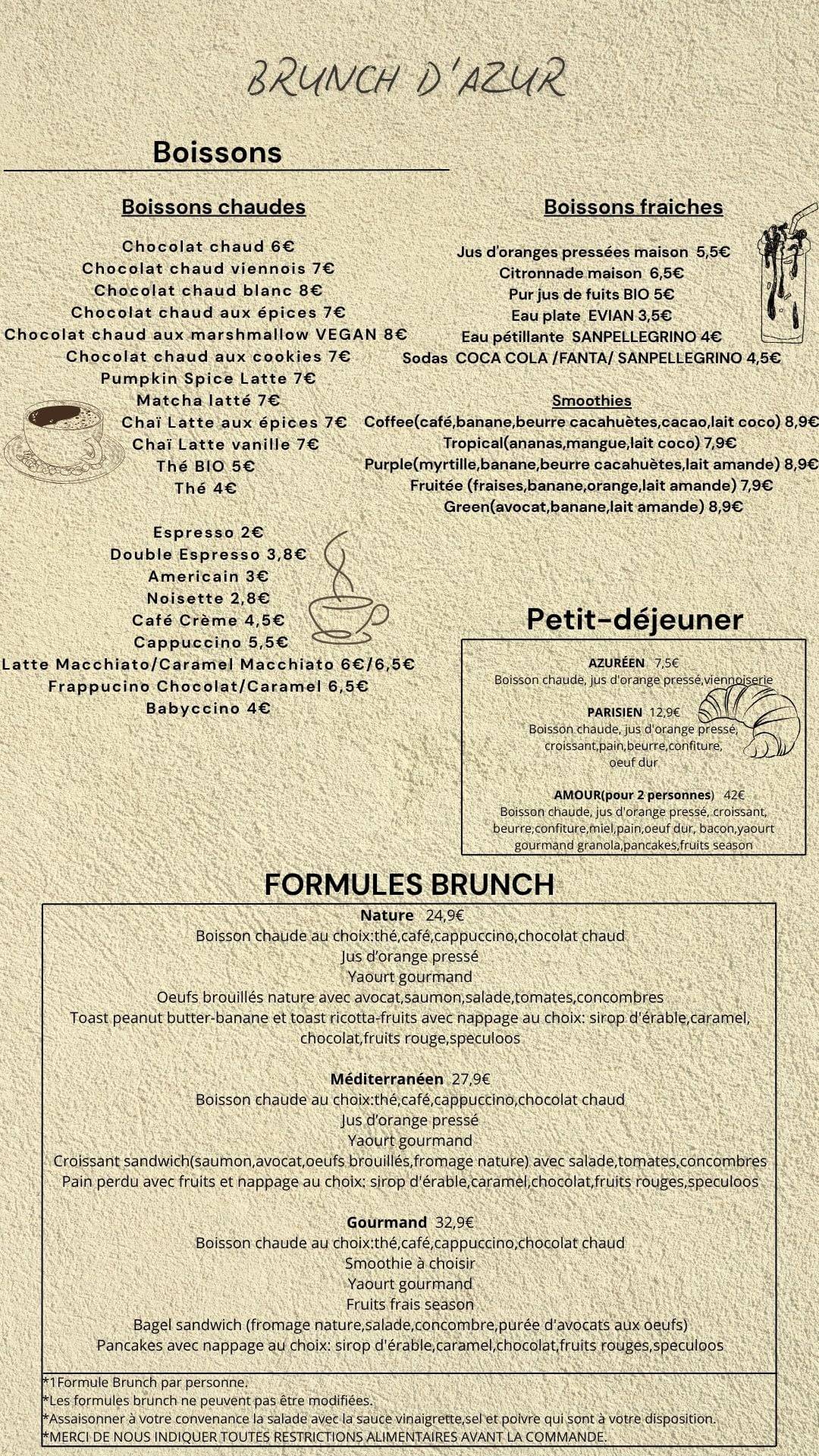 Brunch d'Azur меню