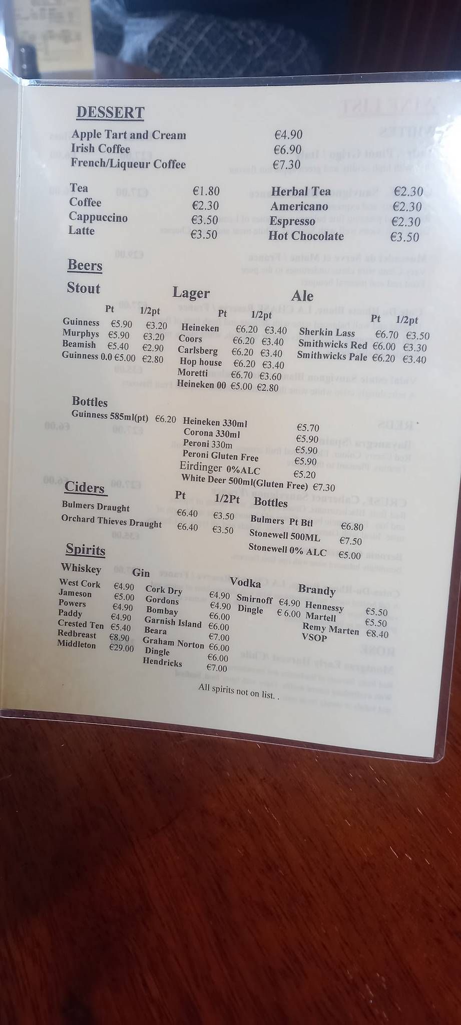 Bushe's Bar меню