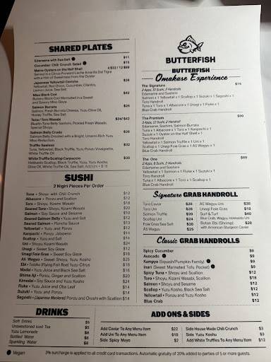 Butterfish меню