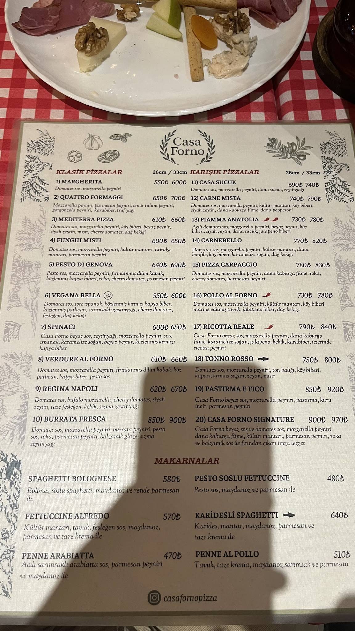 CASA FORNO PIZZA PASTA меню