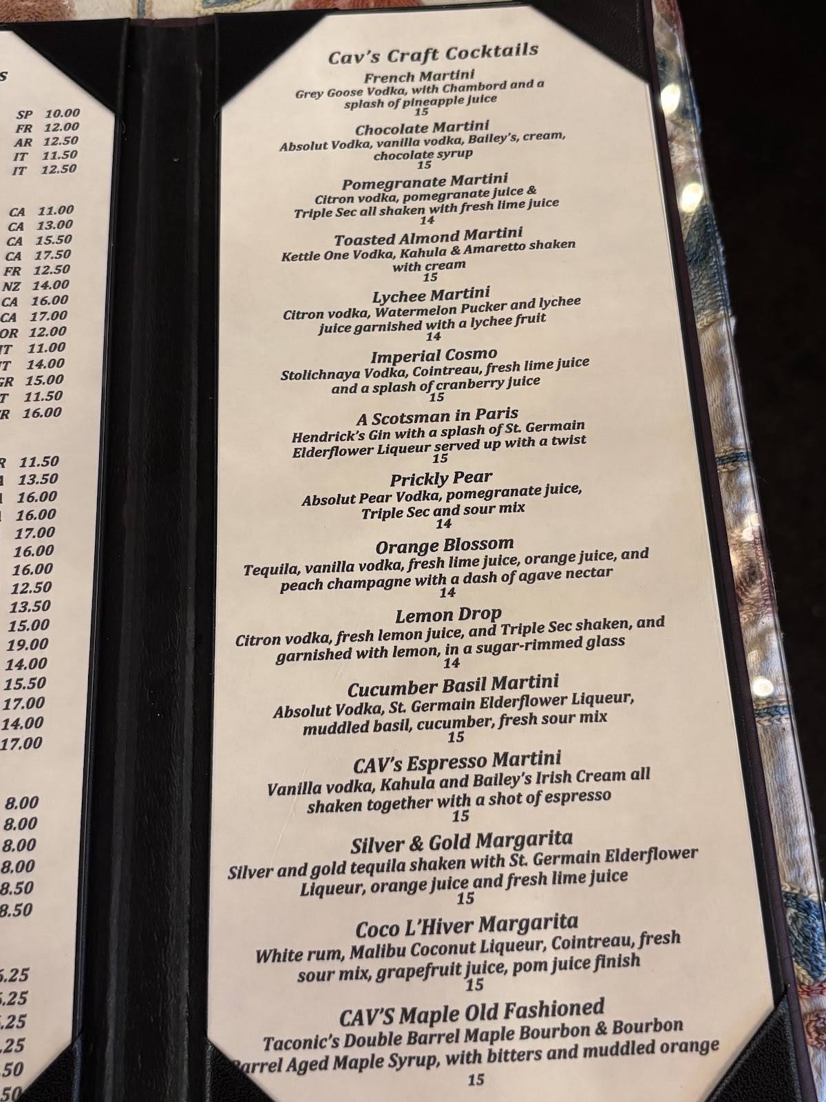 CAV Restaurant меню