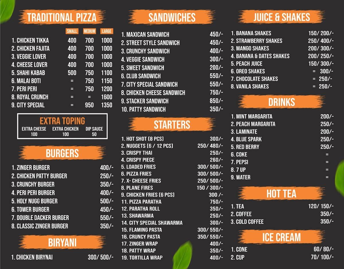 CITY CAFE меню