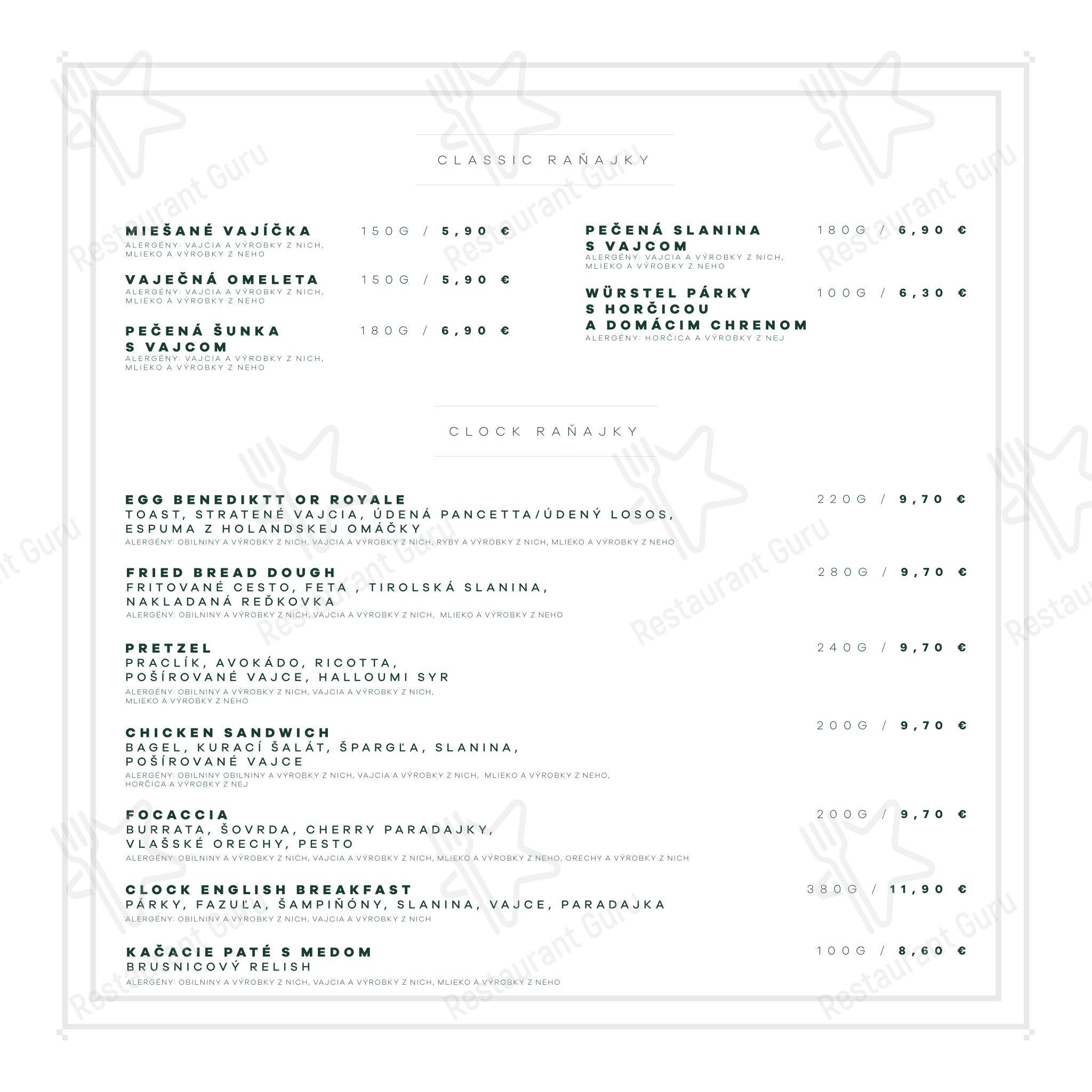 Основное меню кафе CLOCK Coffee & Bar