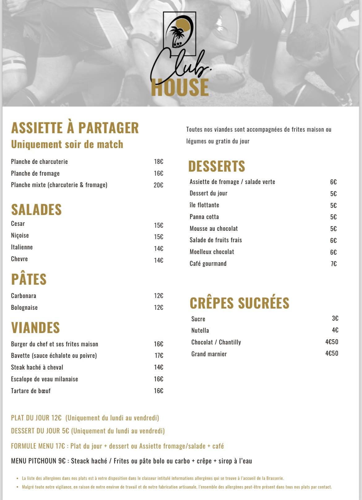 CLUB HOUSE RCHCC 83 меню