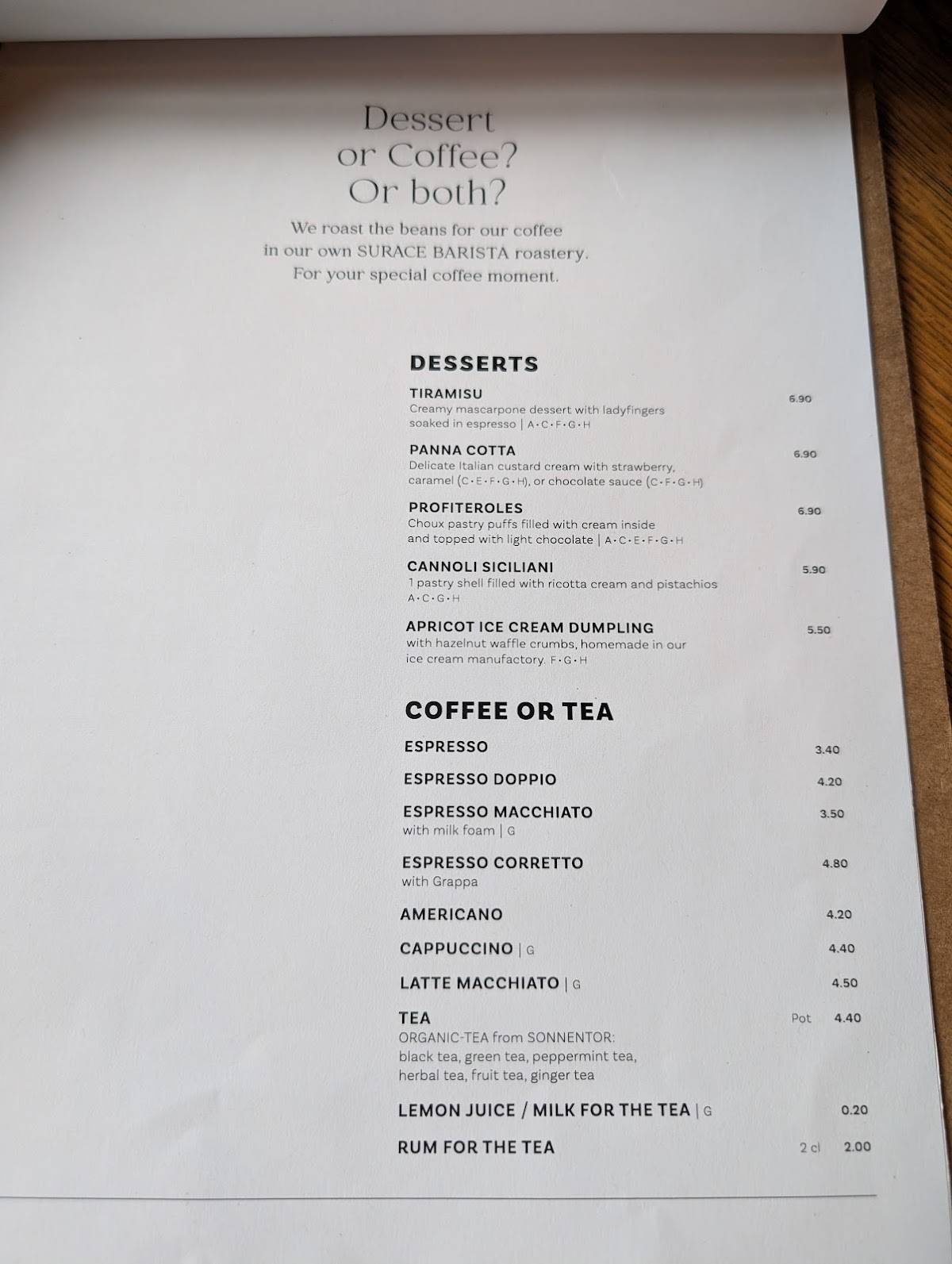 CUCINA меню