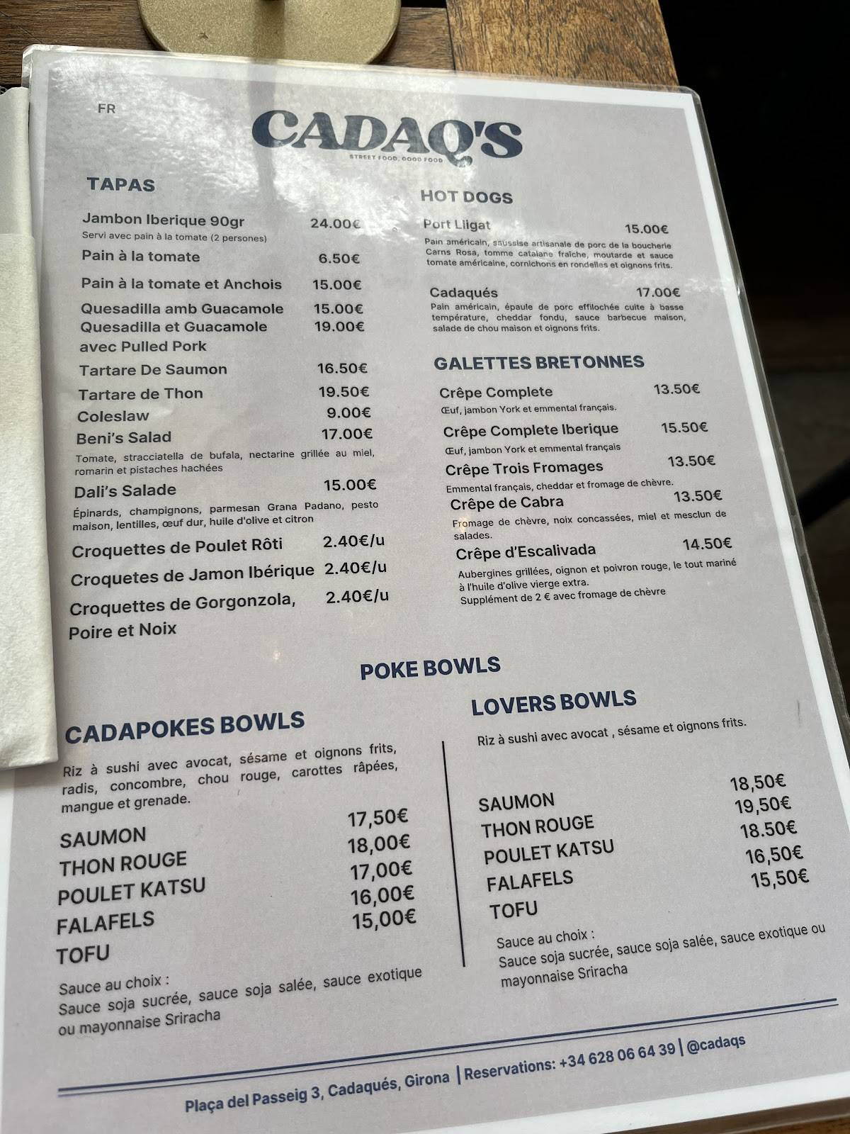 Cadaq’s меню