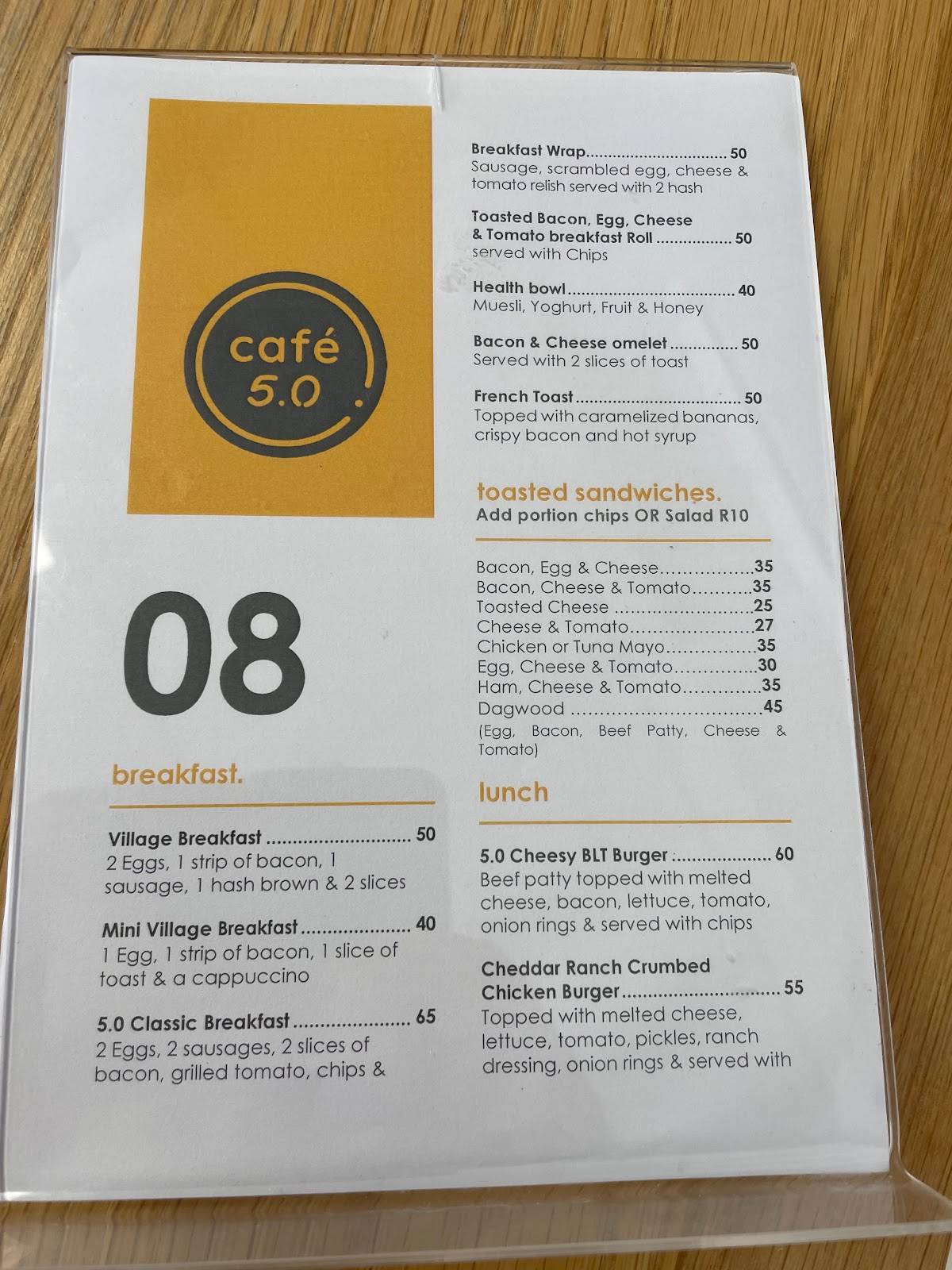 Café 5.0 меню