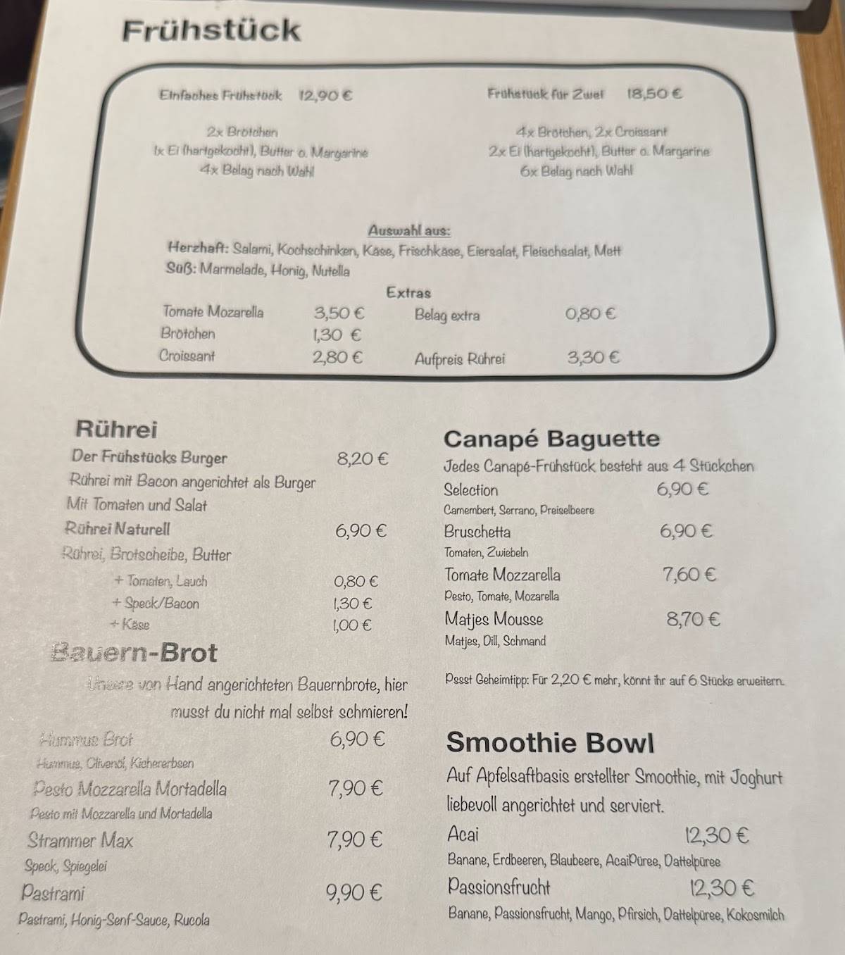 Café Bohne меню