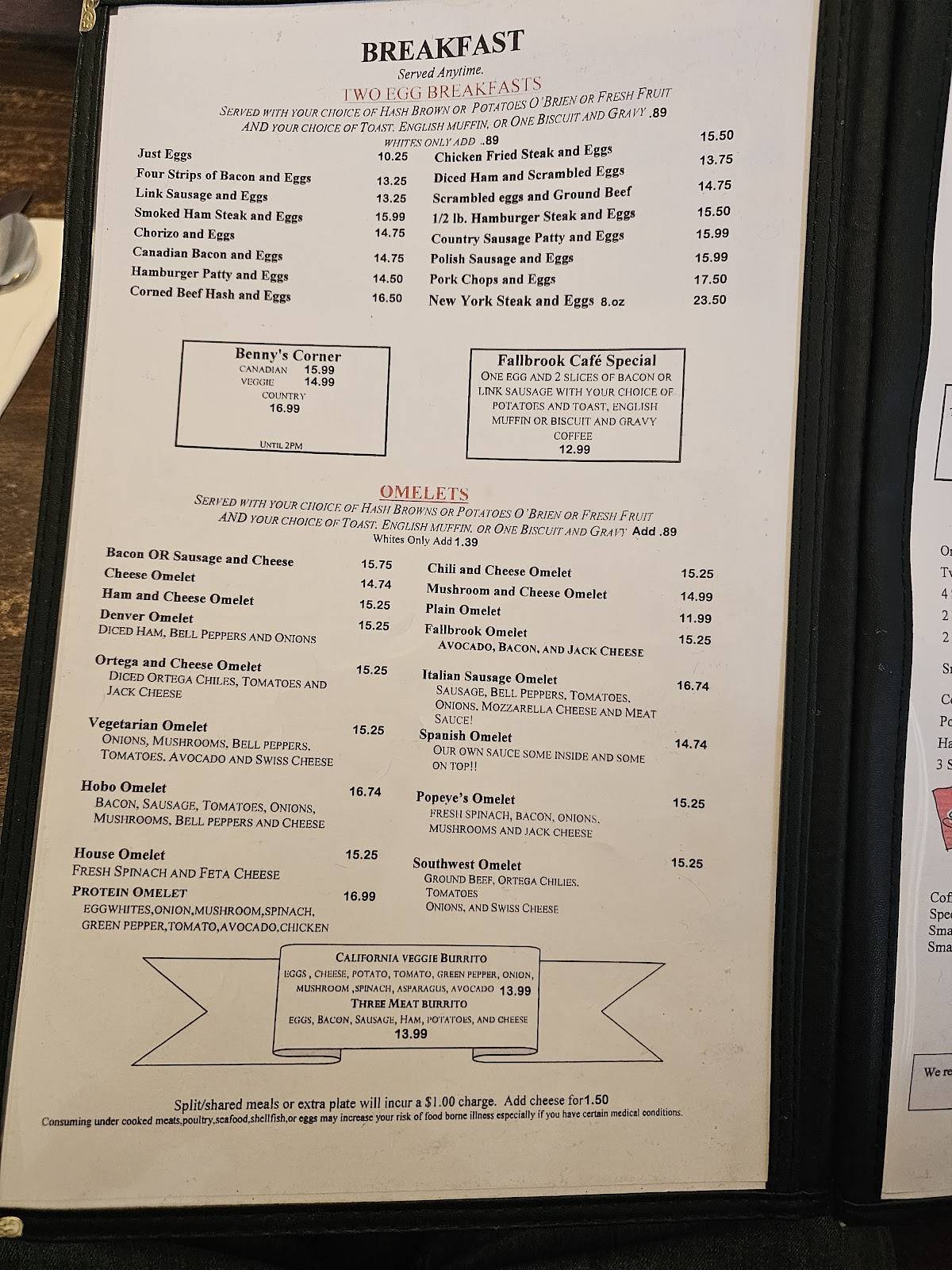 Fallbrook Cafe меню