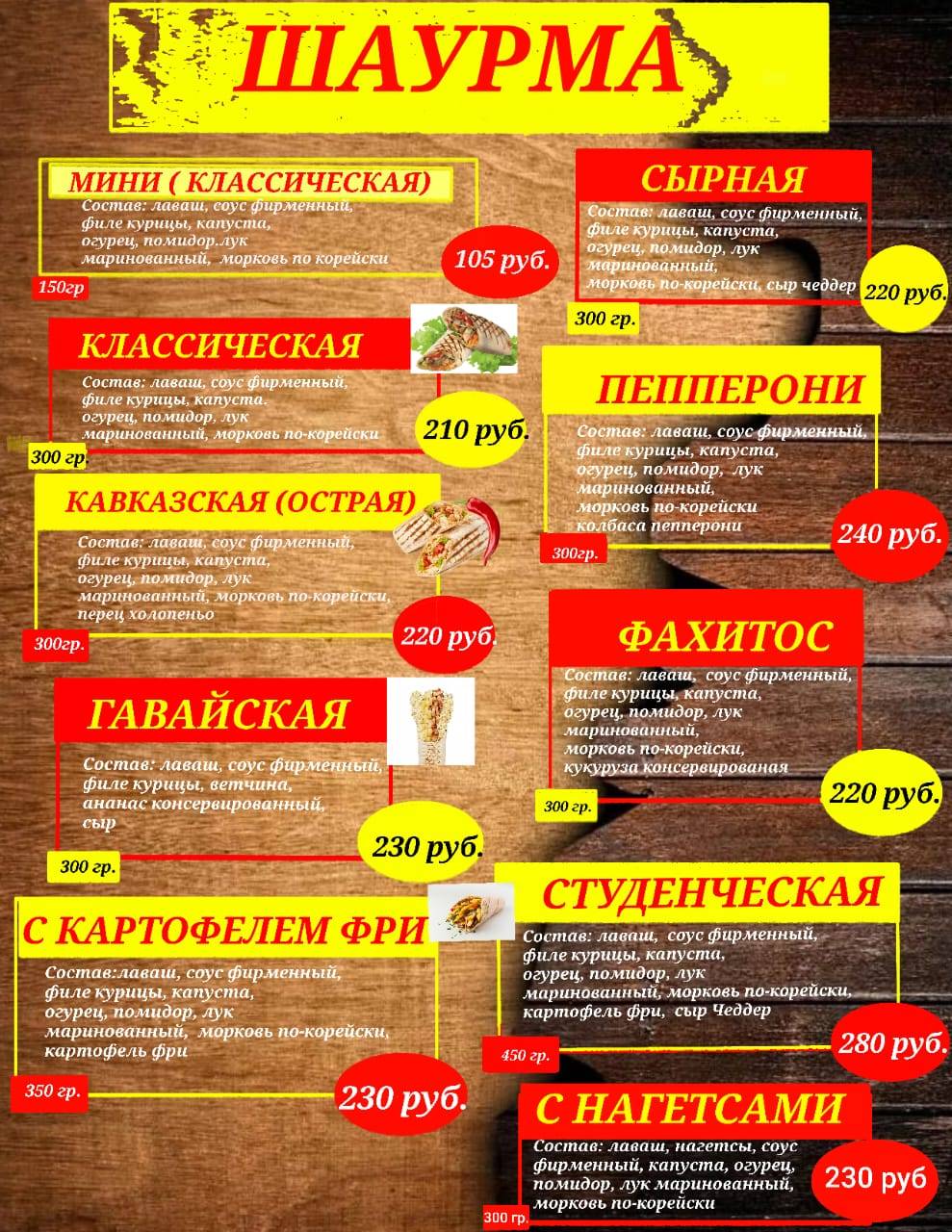 Фуд Микс меню