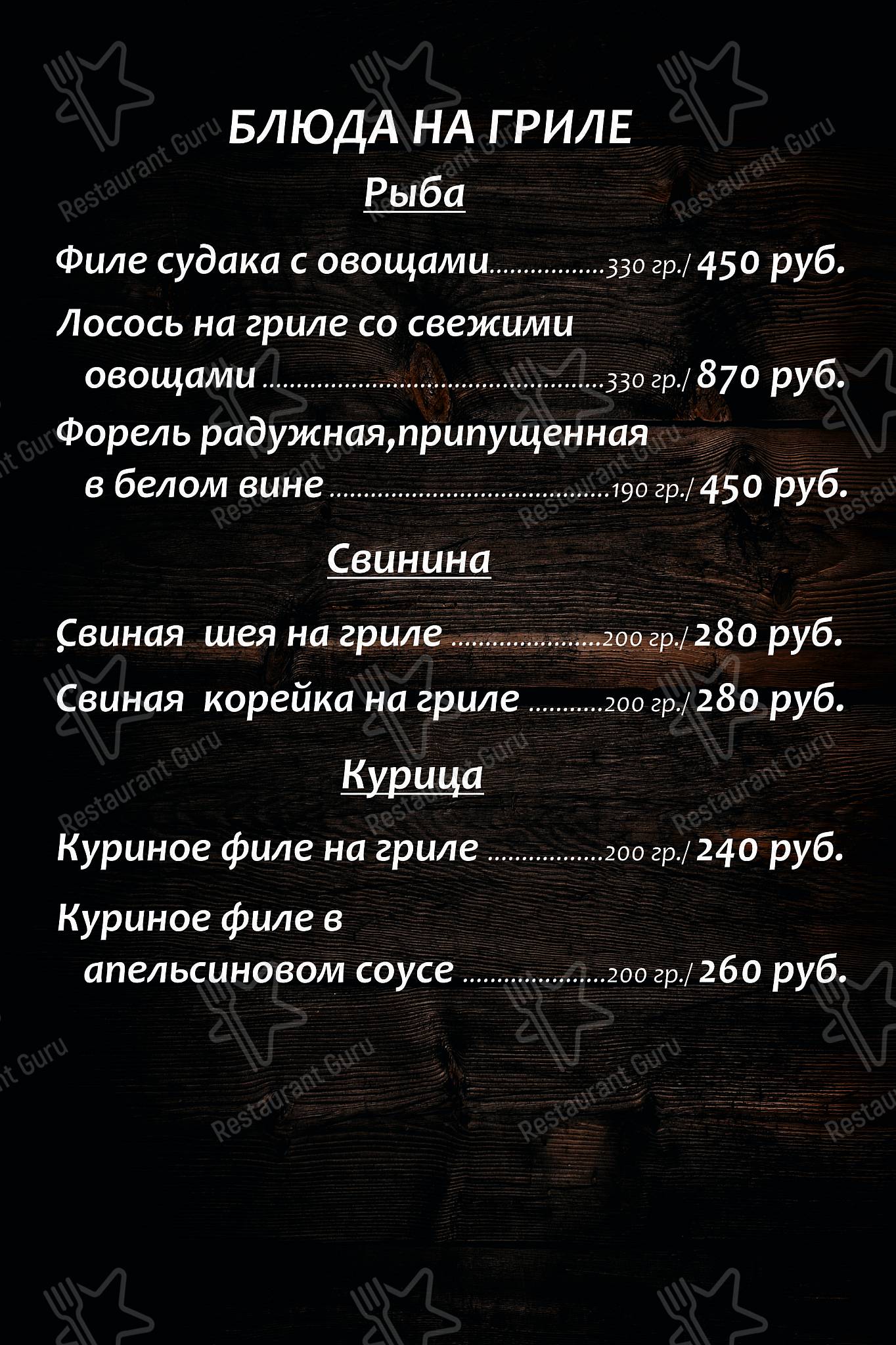 Меню кафе ГРИЛЬ БАР