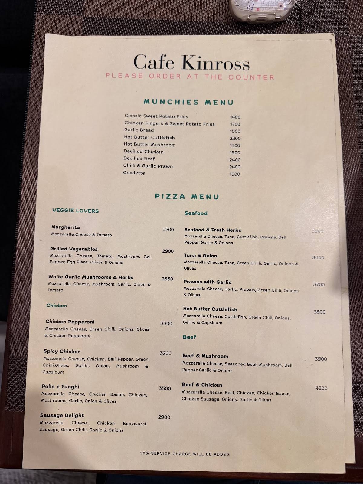 Cafe Kinross меню