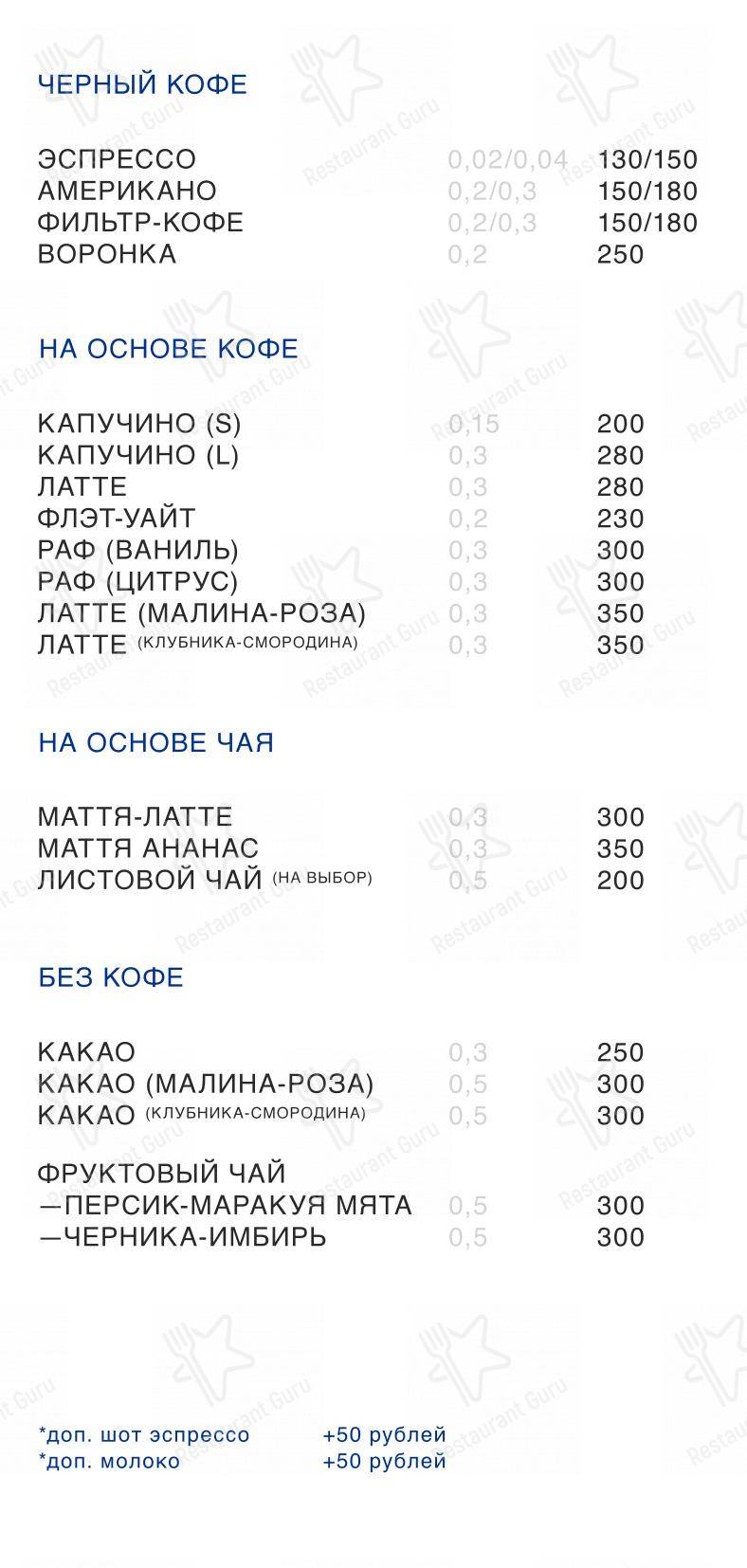 Меню Park47 - еда и напитки