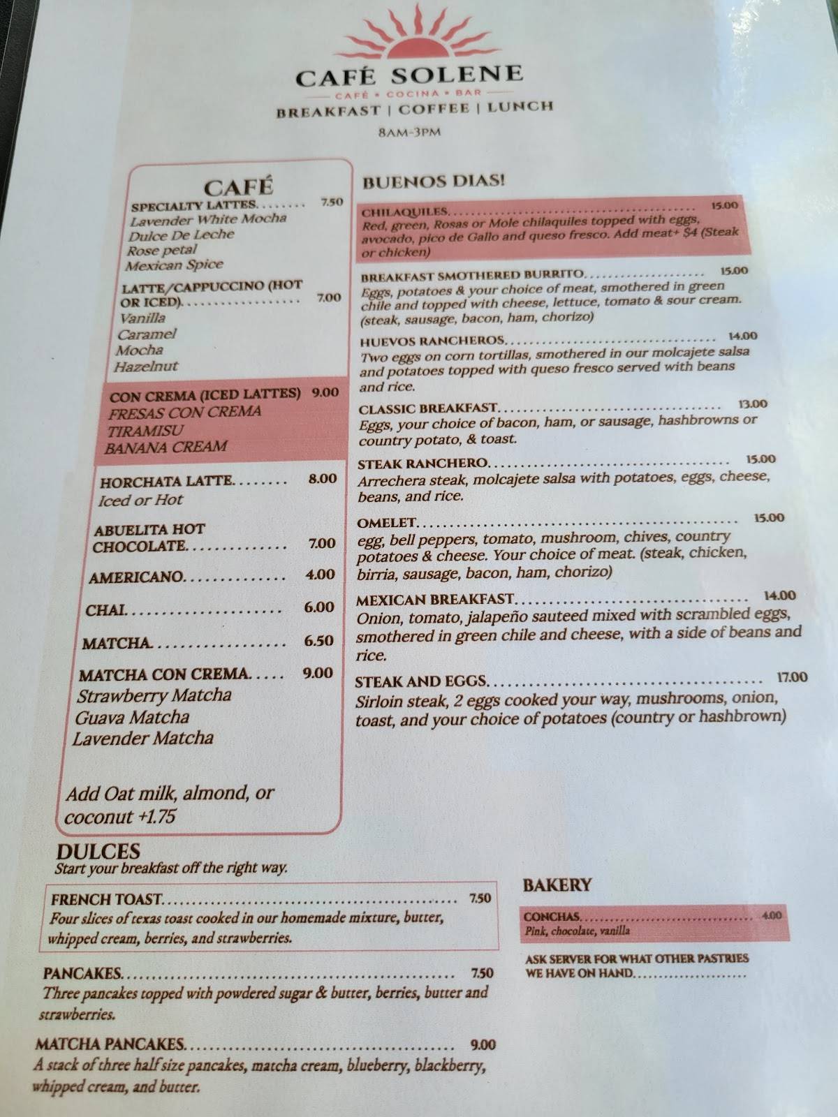 Cafe Solene меню