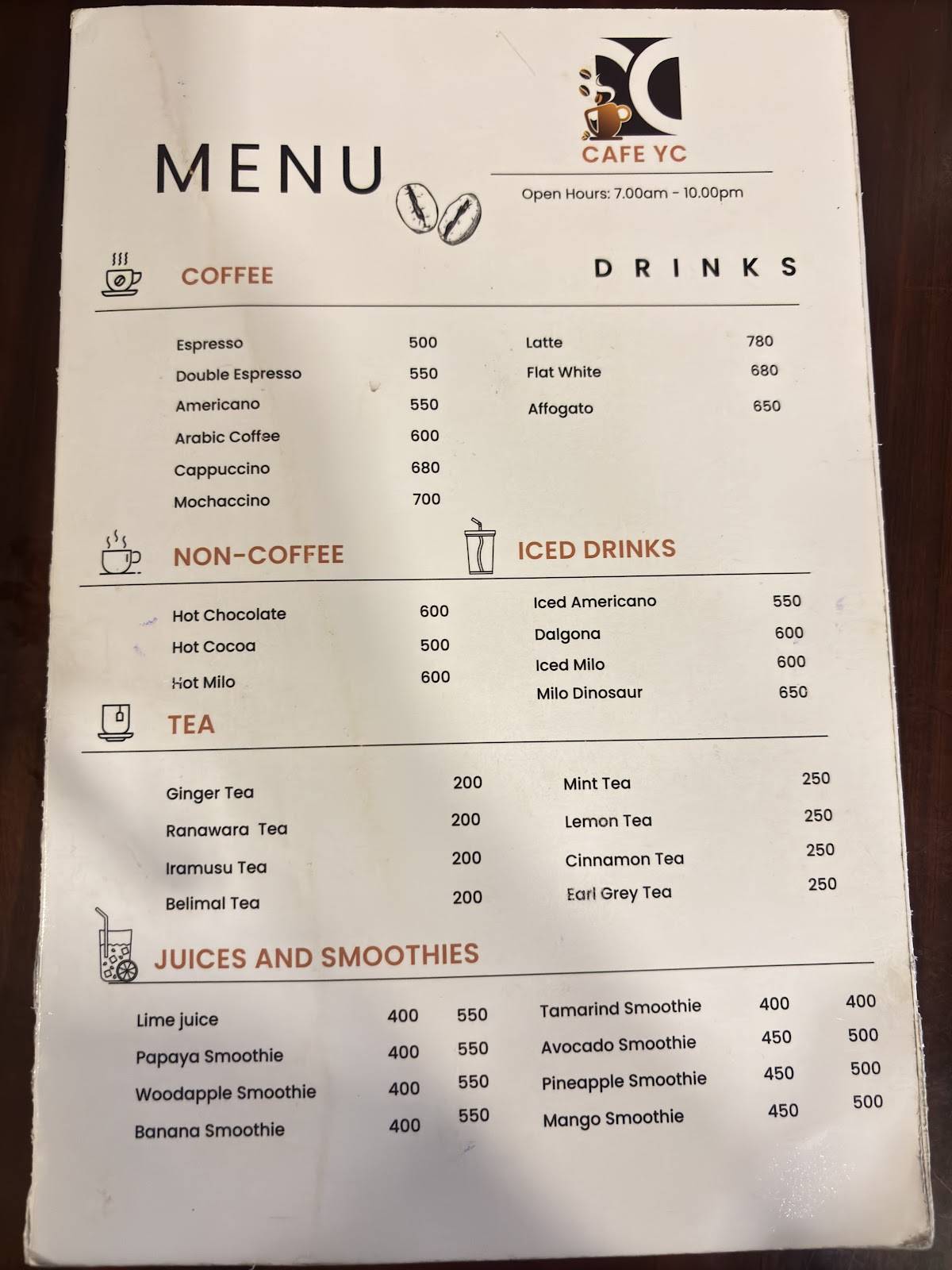 Cafe YC меню