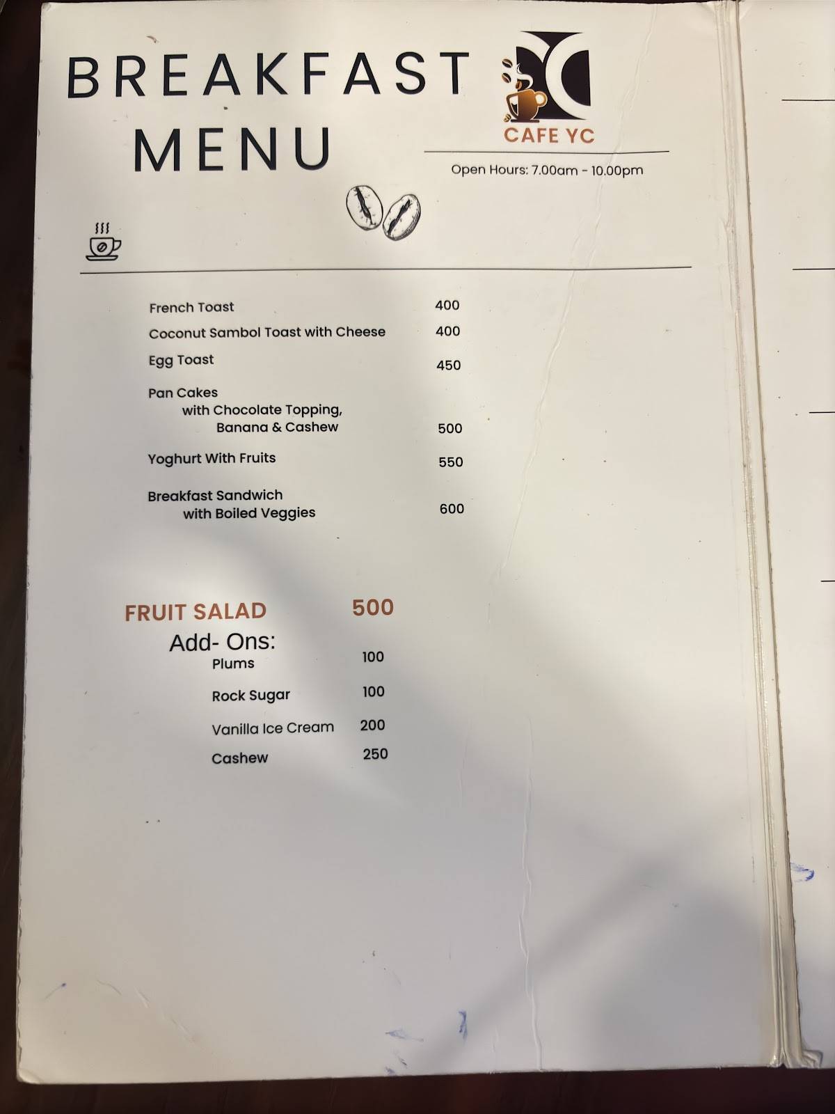 Cafe YC меню