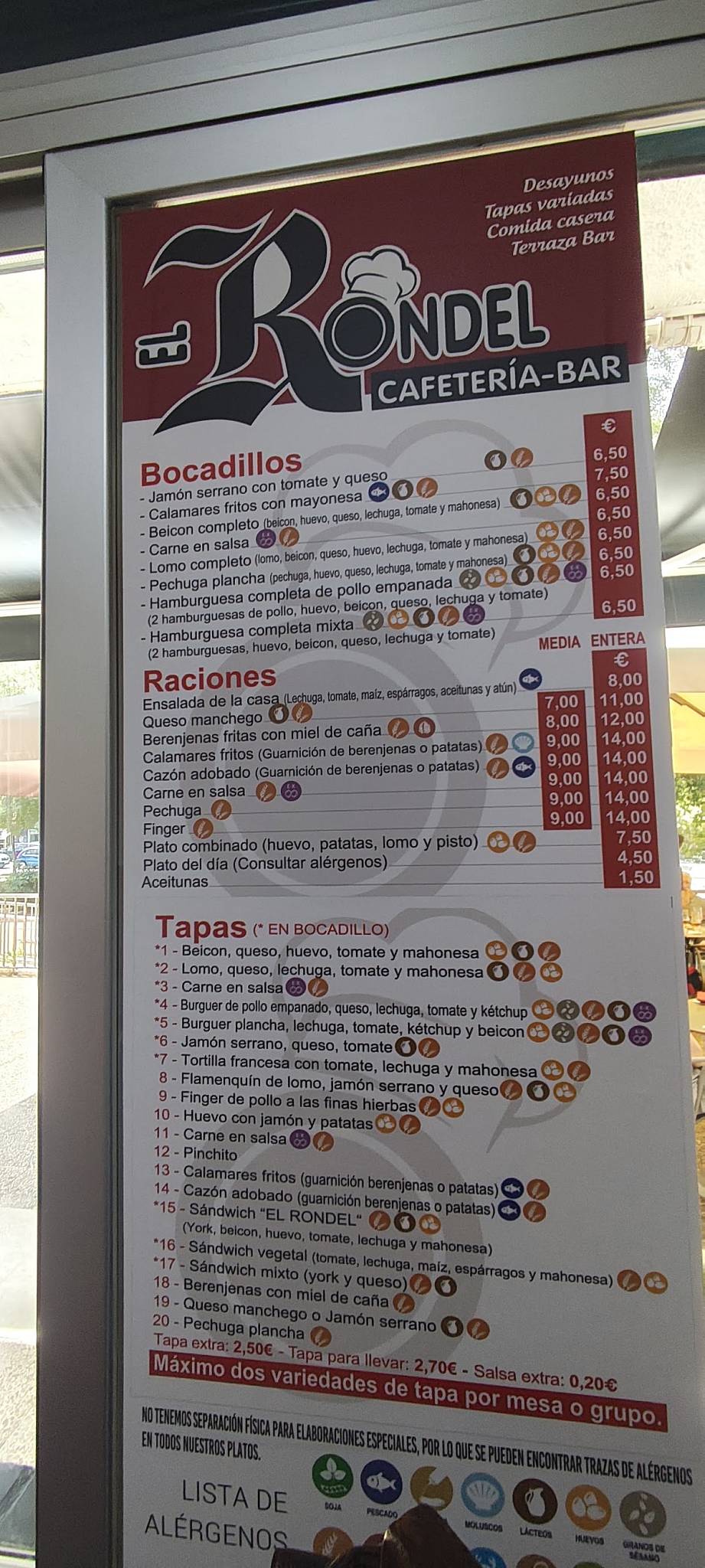 Cafeteria Bar El Rondel меню