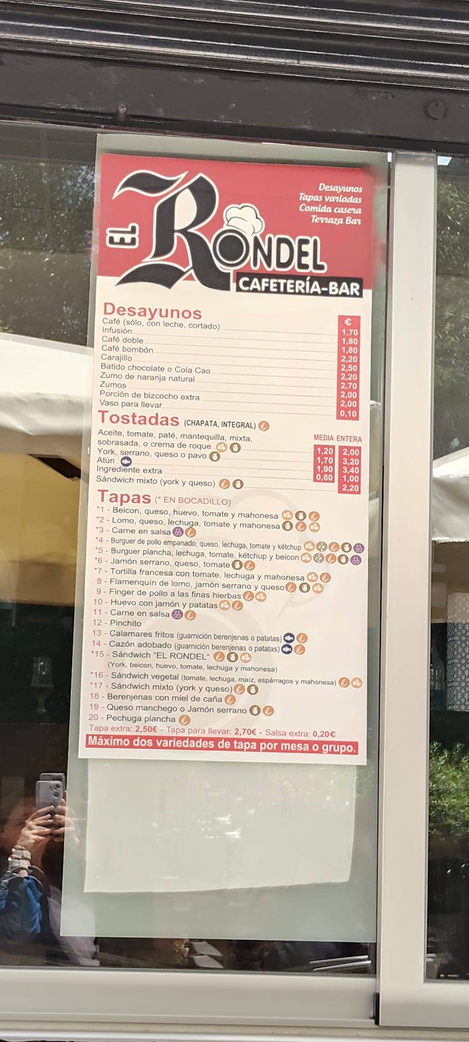 Cafeteria Bar El Rondel меню