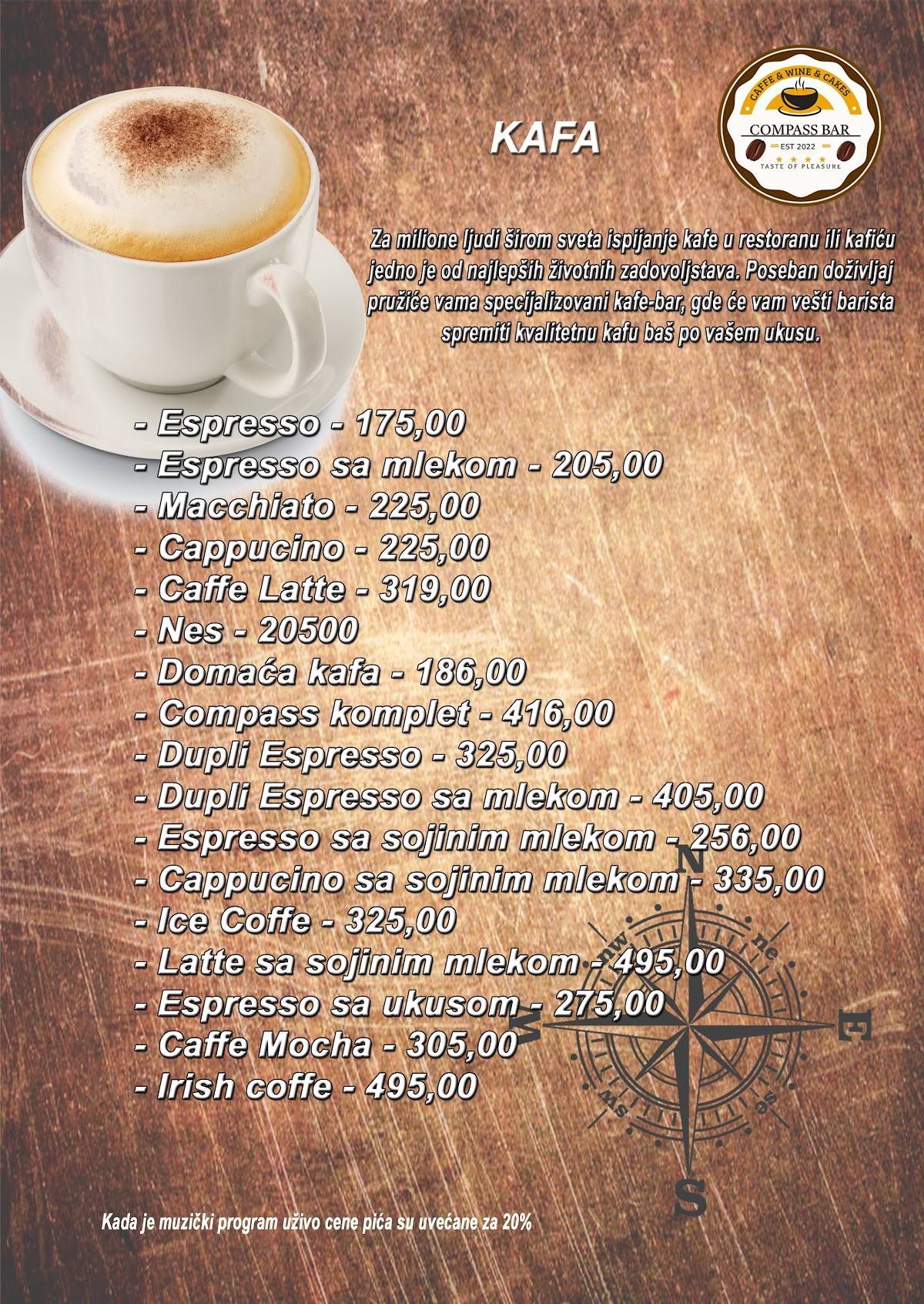 Caffe Pizza Bar Compass меню
