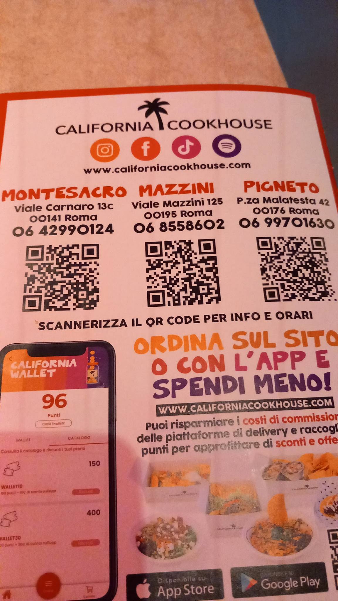 California Cookhouse - Pigneto меню