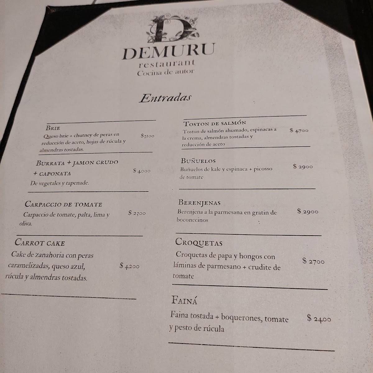 Restaurante Demuru меню