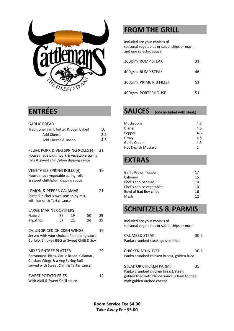 Cattleman's Steakhouse Restaurant меню