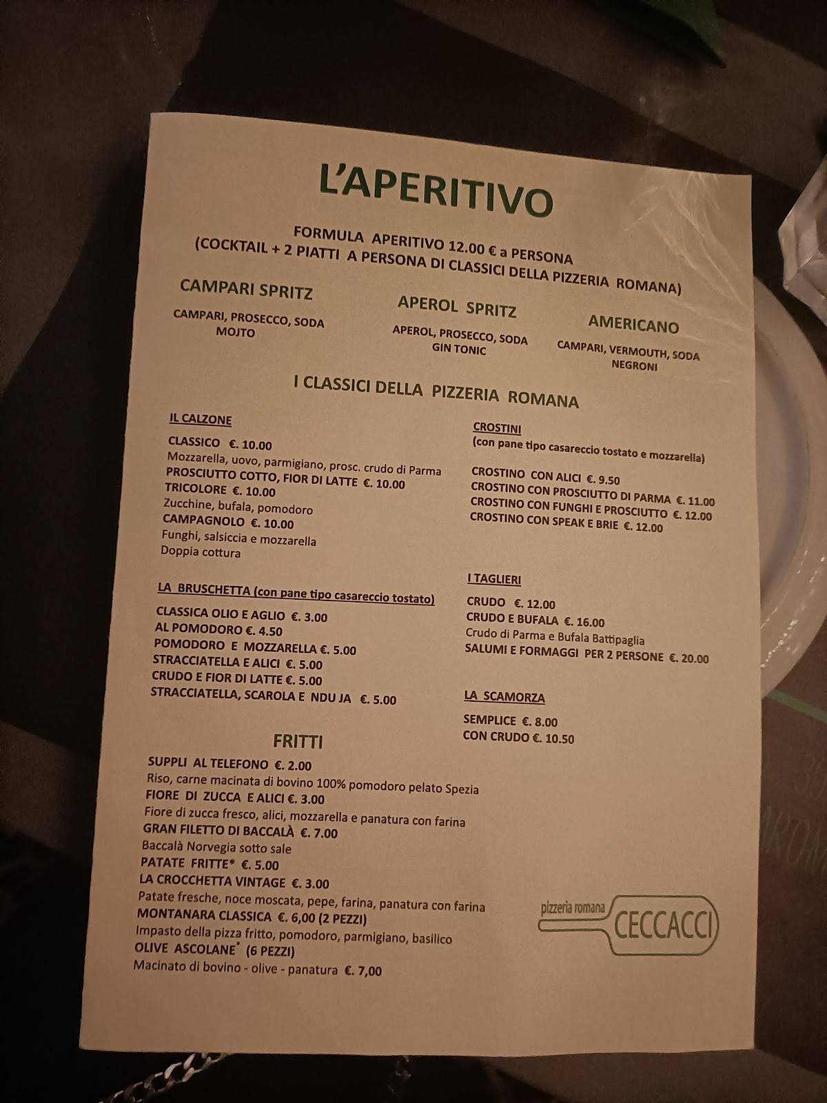 CeccacciPizzeriaRomana меню