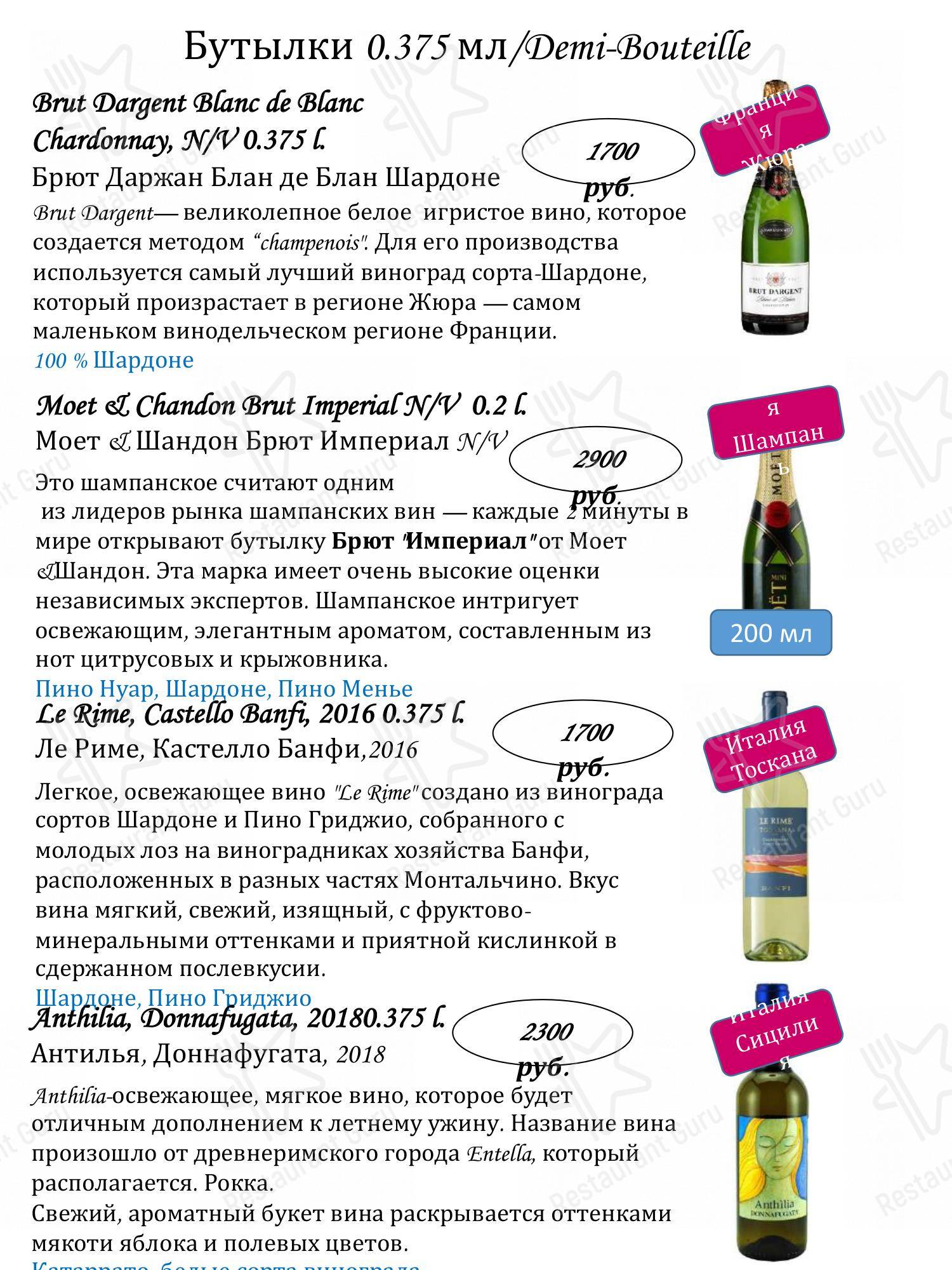 Меню для посетителей ресторана Черетто Мясо