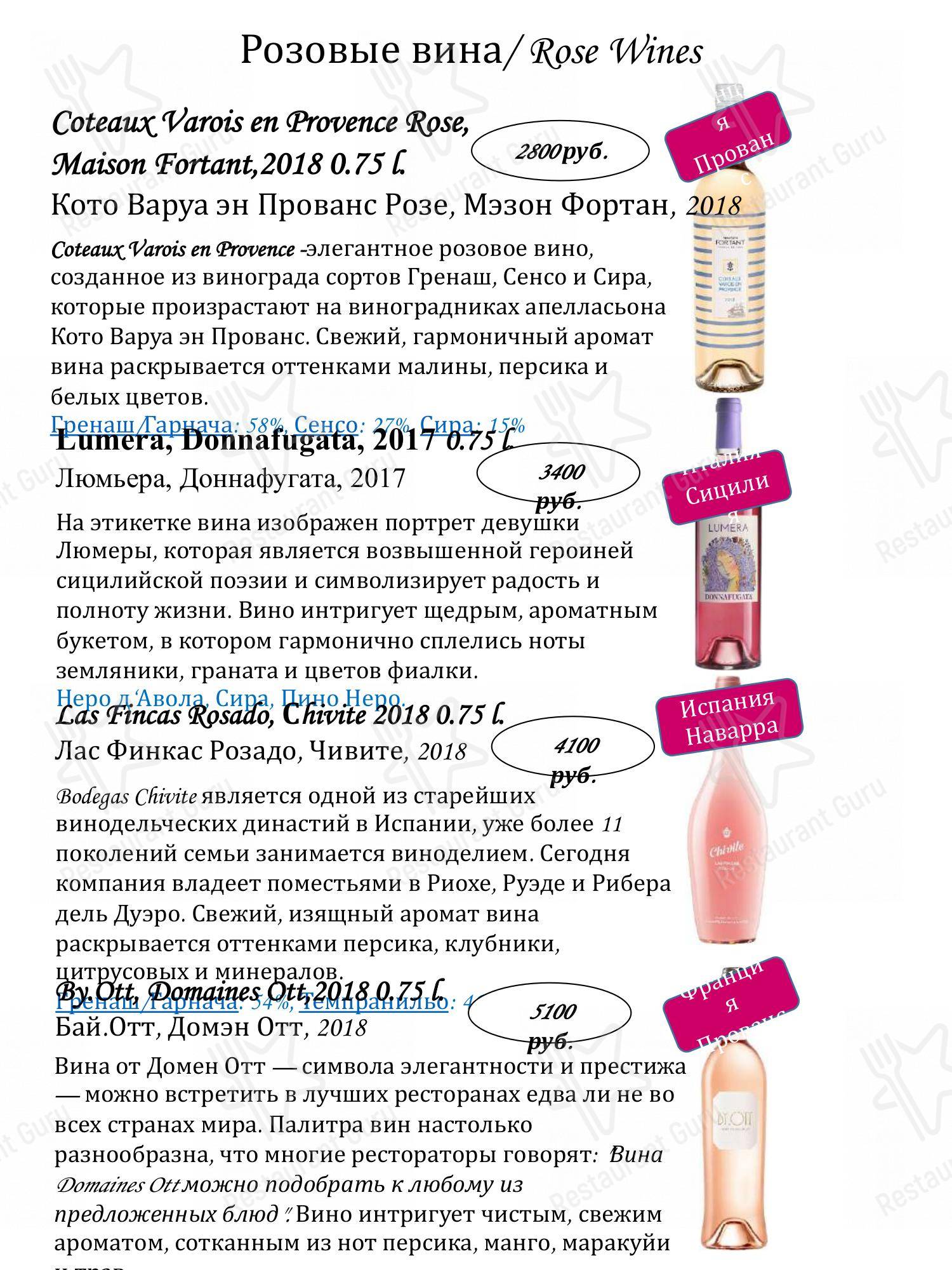 Меню Черетто Мясо - блюда и напитки