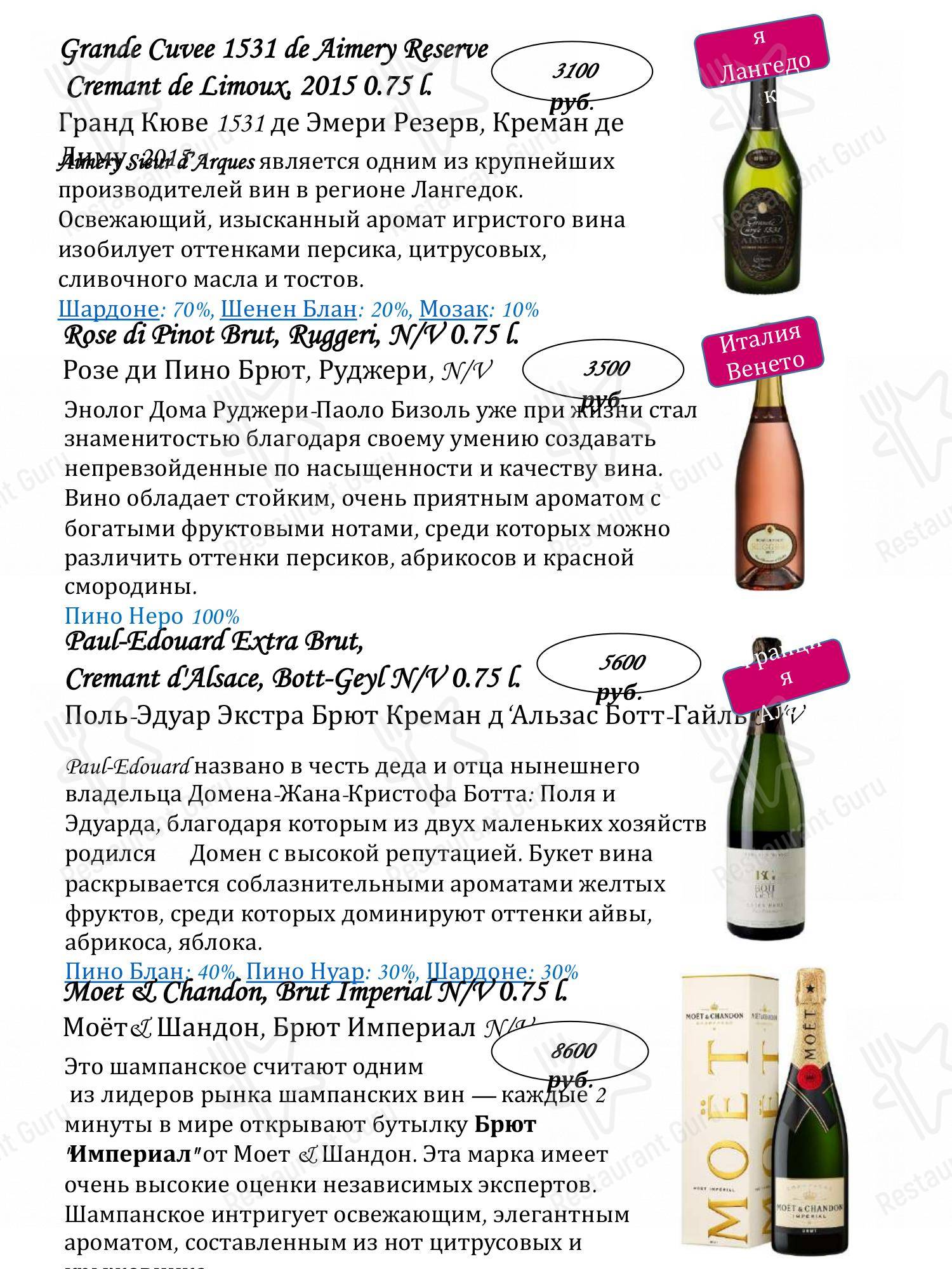 Меню ресторана Черетто Мясо